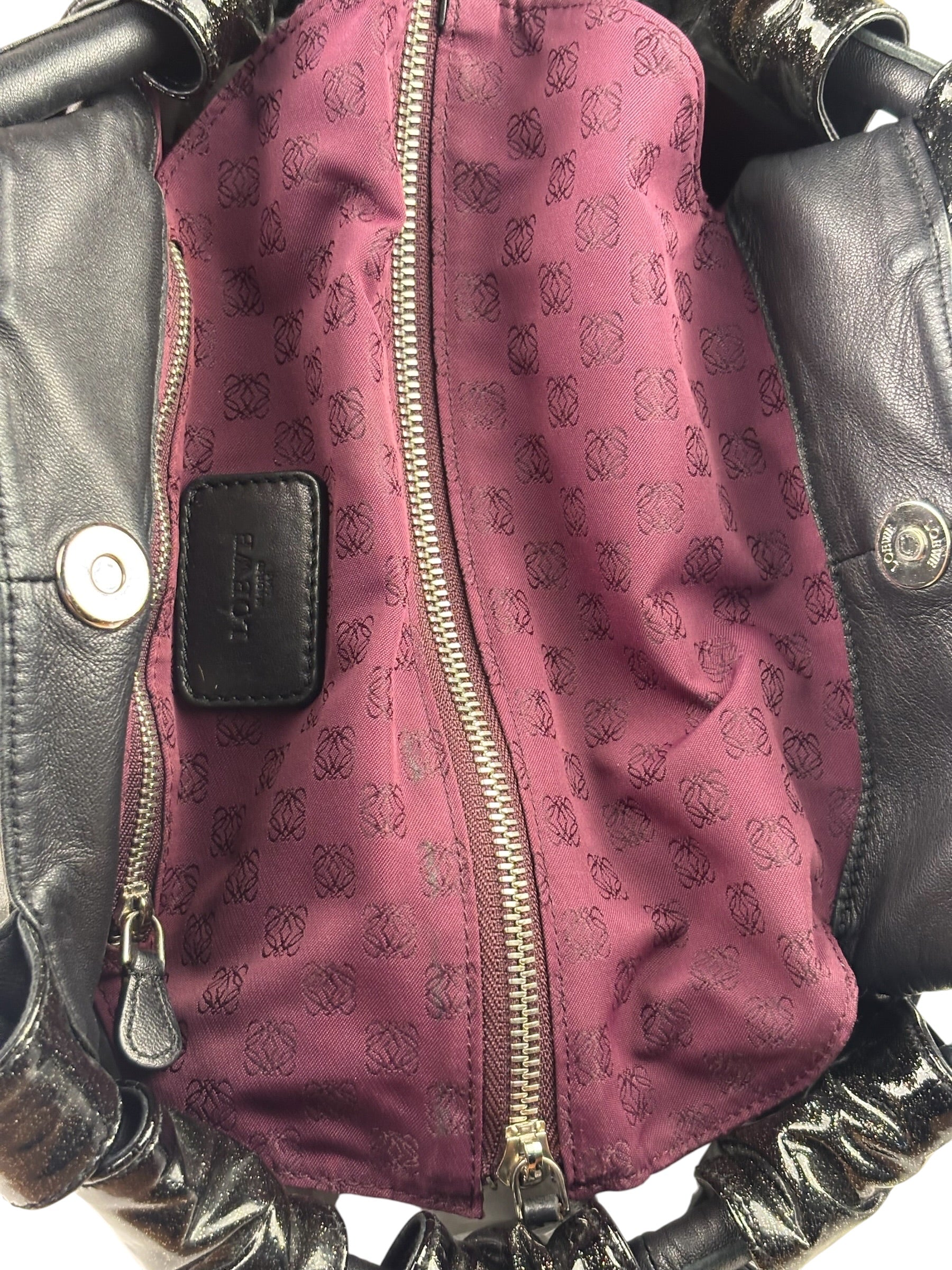 Loewe Black Patent Leather Anagram Glitter Nappa Aire Handbag