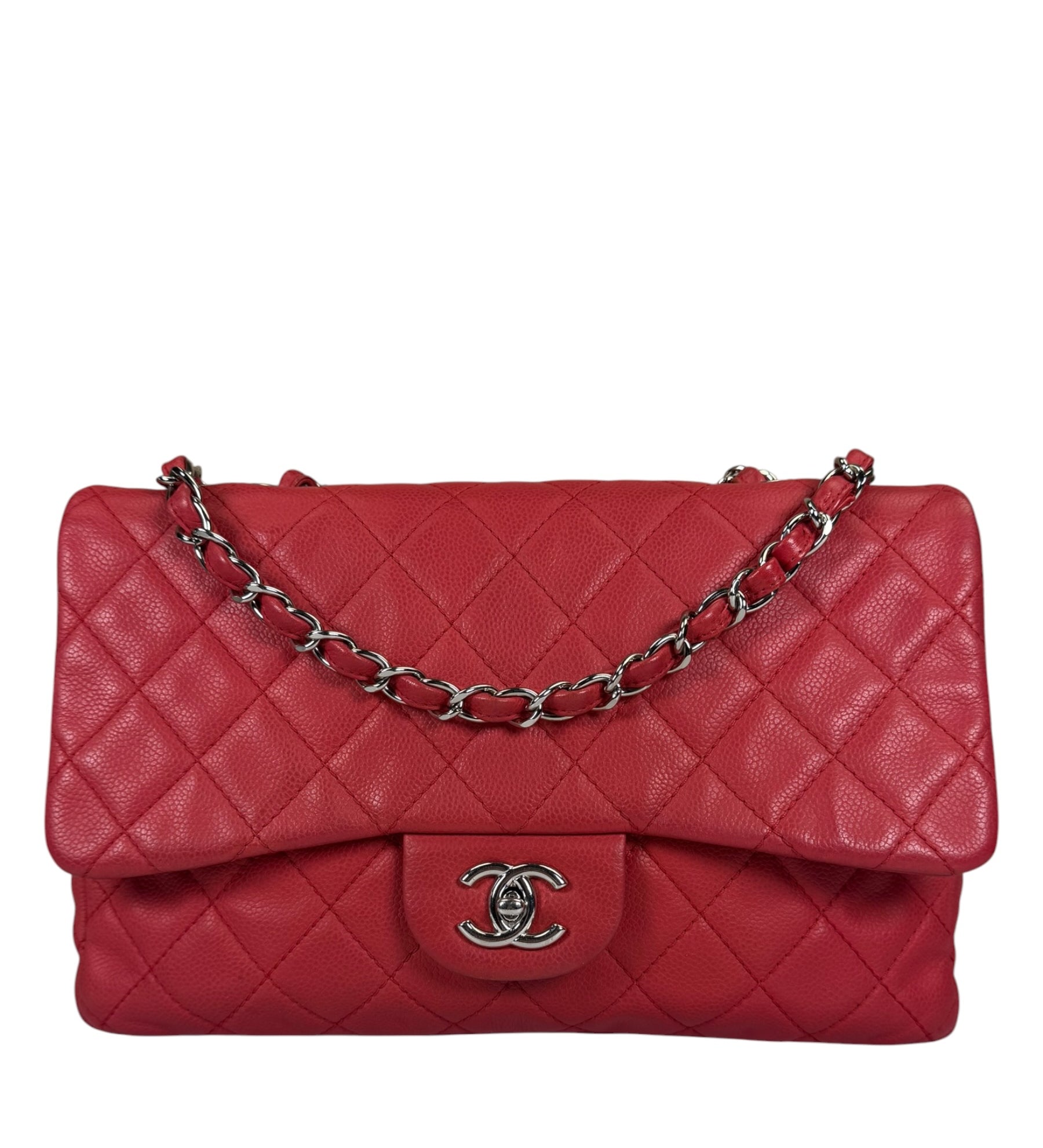 Chanel Red Quilted Caviar Leather Flap Bag 2008