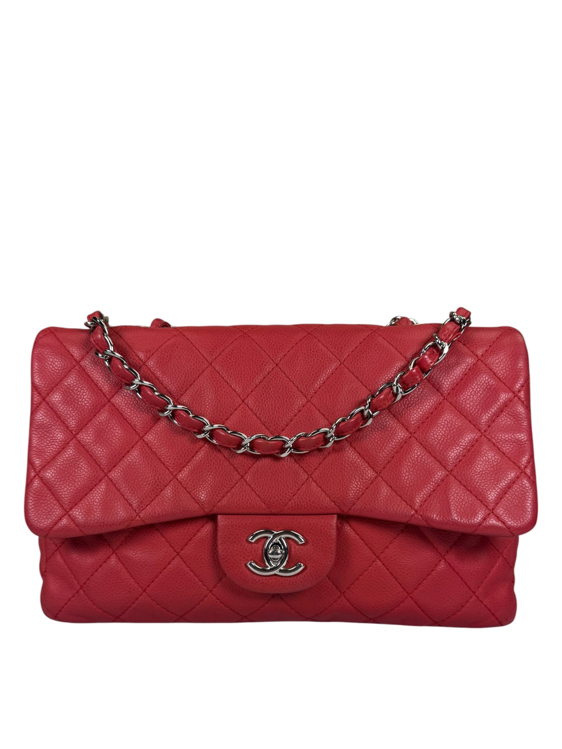 Chanel Red Quilted Caviar Leather Flap Bag 2008