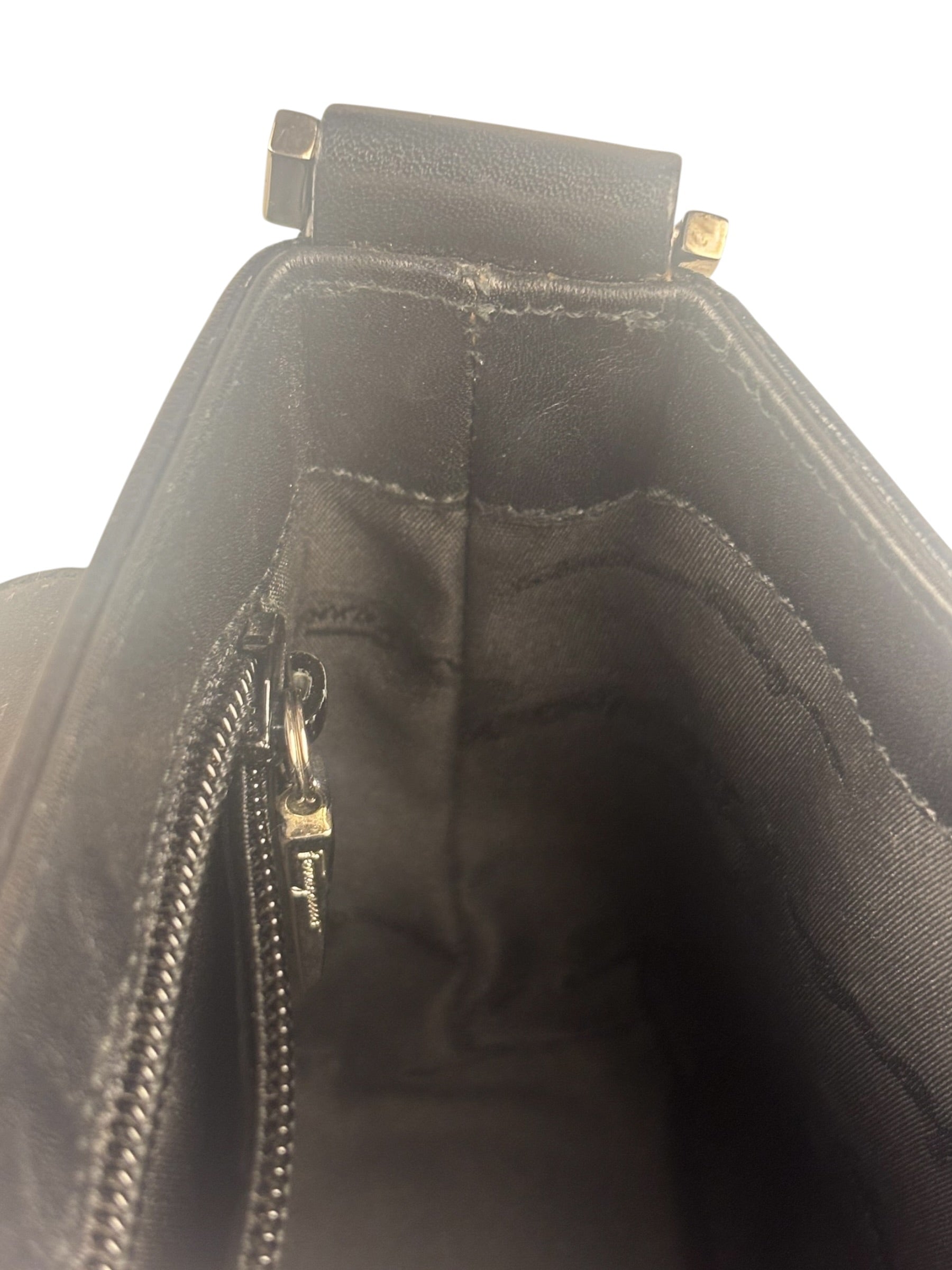 Ferragamo Vintage Black Leather Flap Shoulder Pochette