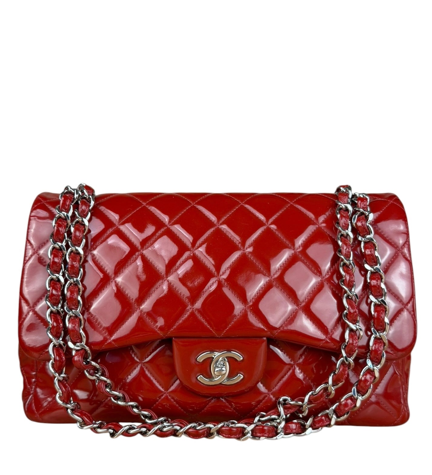 Chanel Red Patent Quilted Leather Classic Double Flap Bag 2013