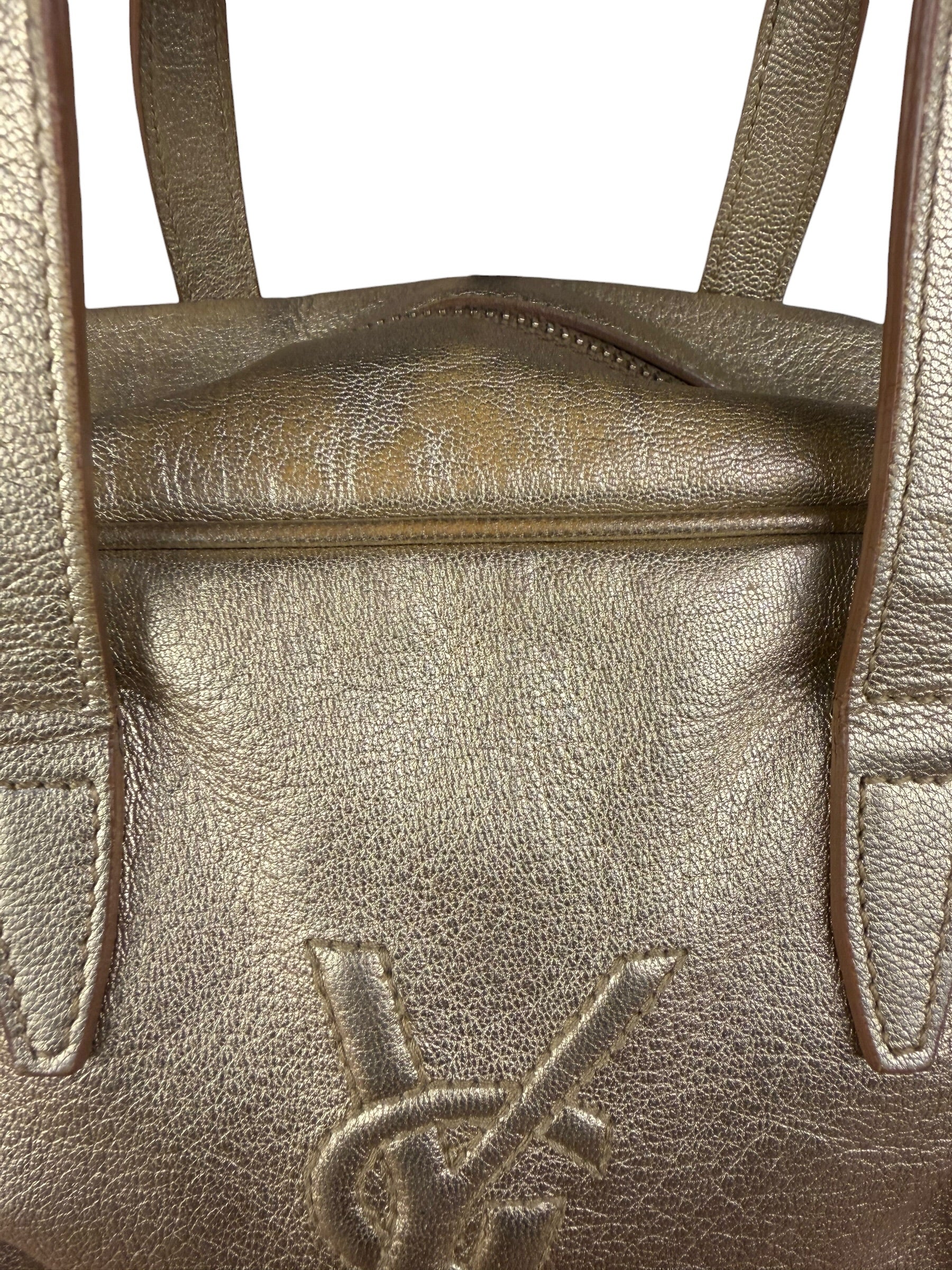Yves Saint Laurent Gold Leather Embossed YSL Logo Handbag