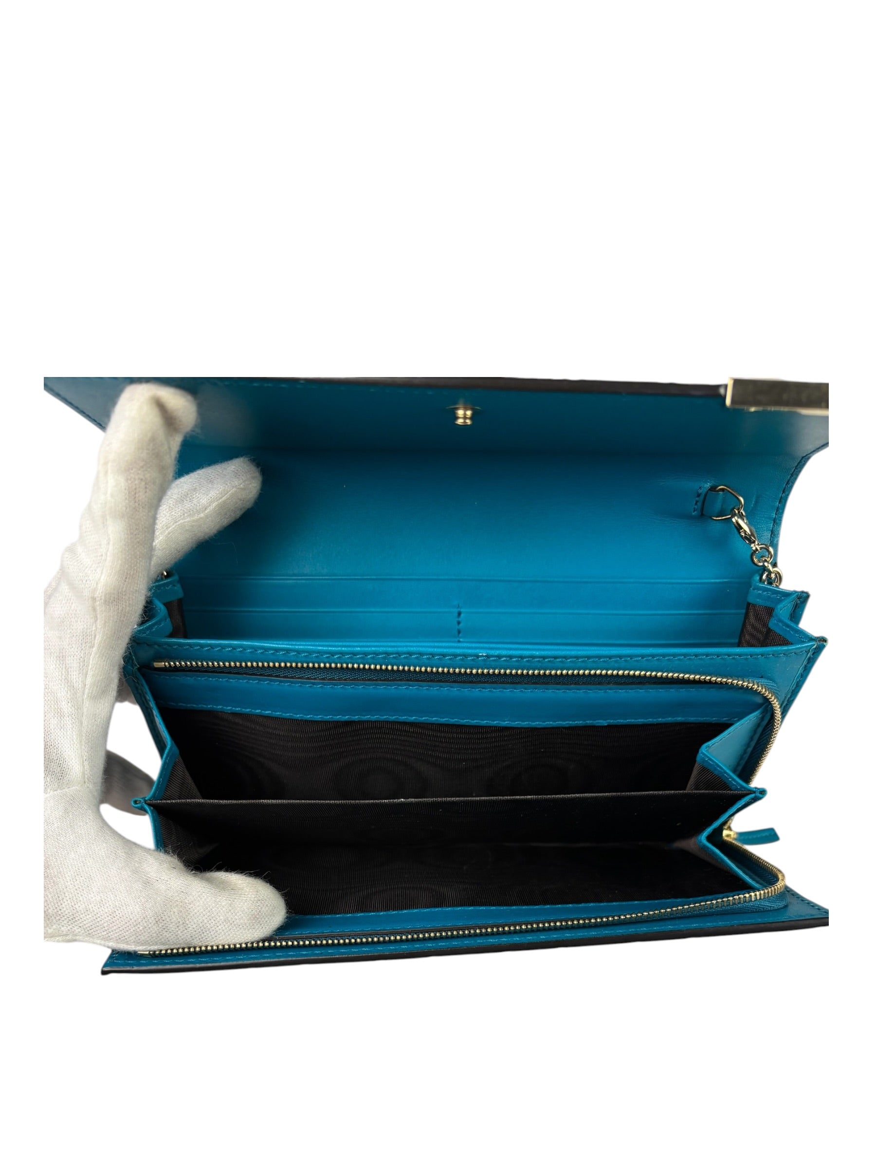Gucci Turquoise Blue Guccissima Wallet On Chain