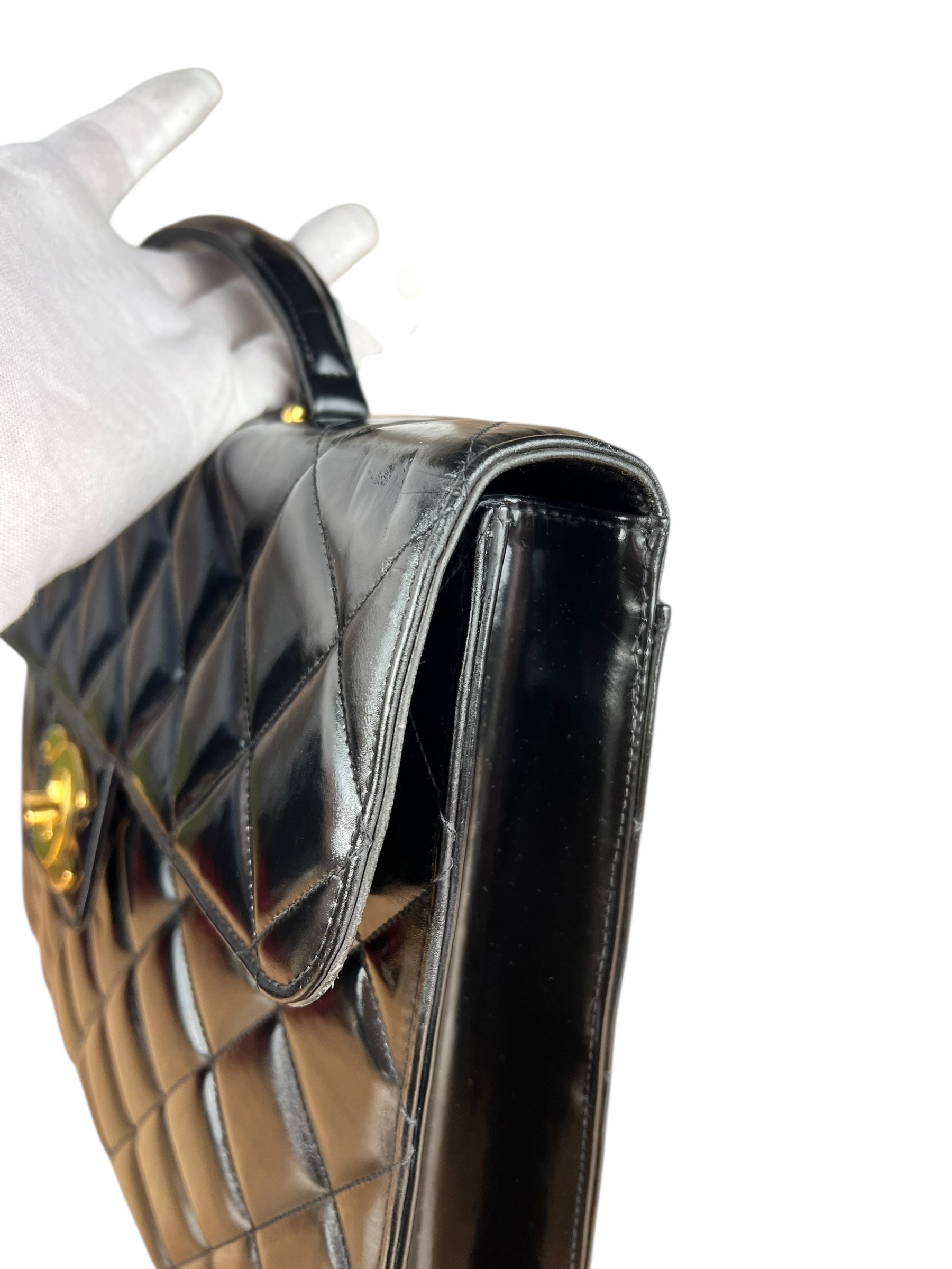 Chanel CC Black Patent Quilted Flap Briefcase Handbag '95