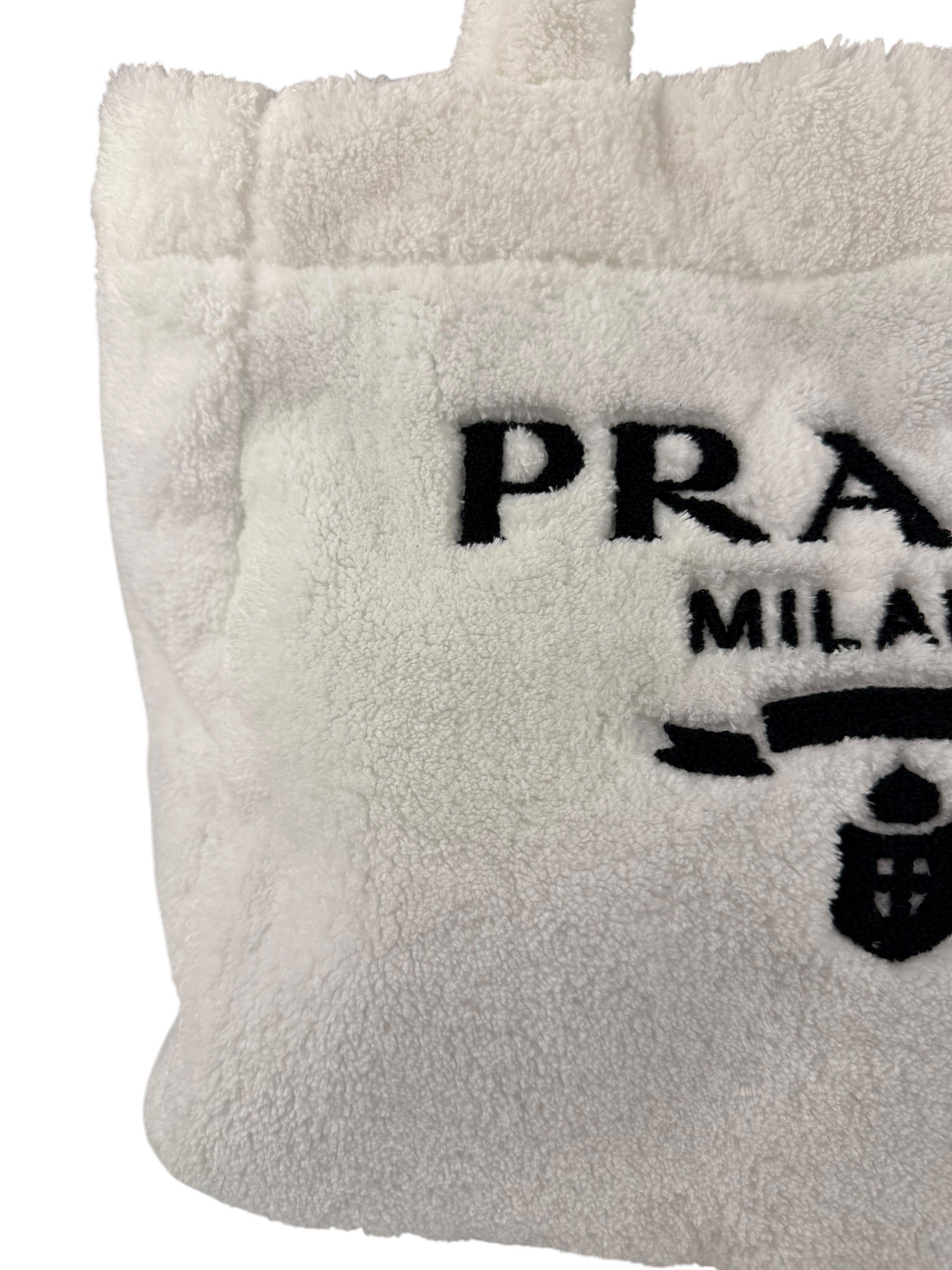 Prada White Terry Cloth Spugna Tote Bag