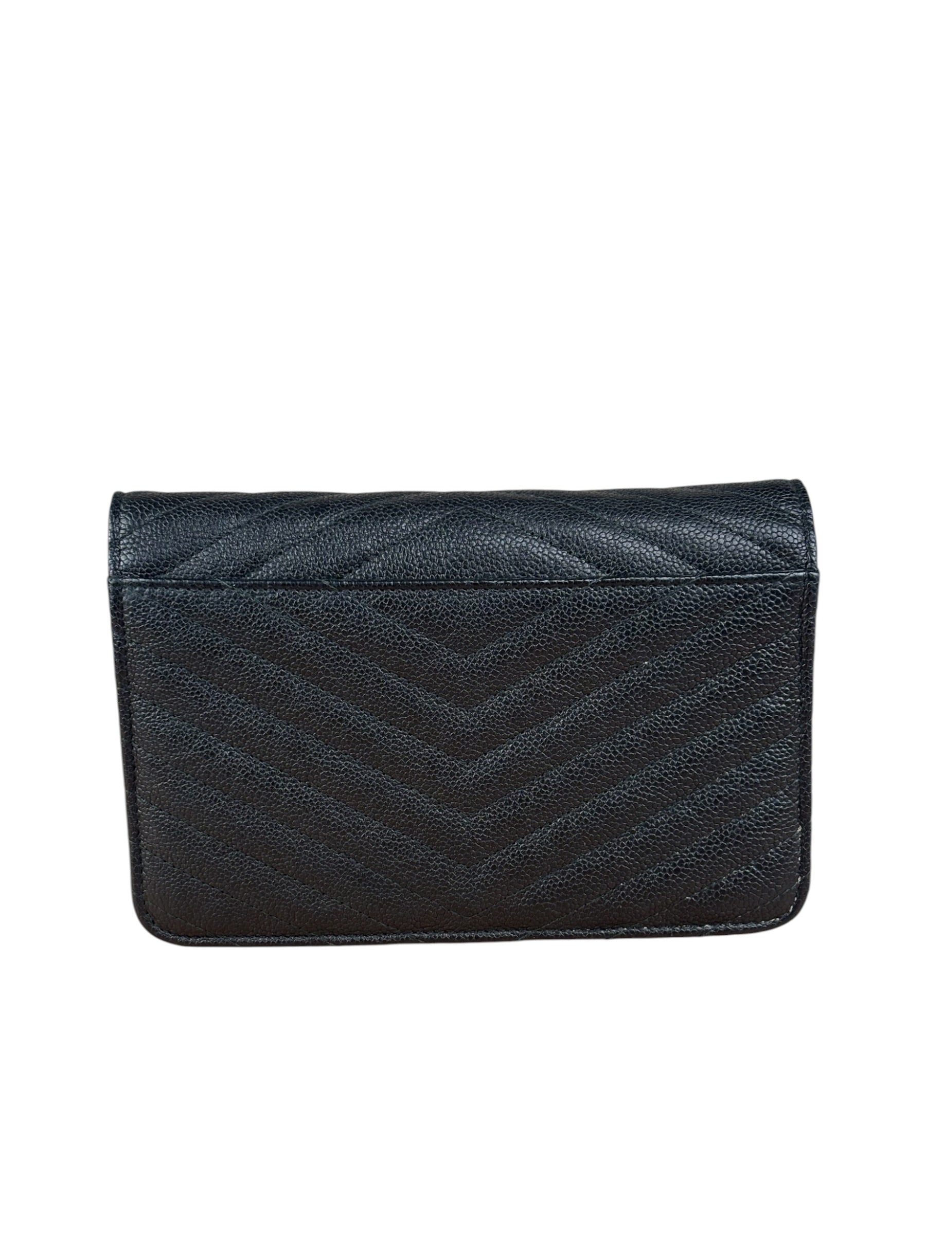 Chanel Caviar Chevron Quilted Wallet On Chain 2017