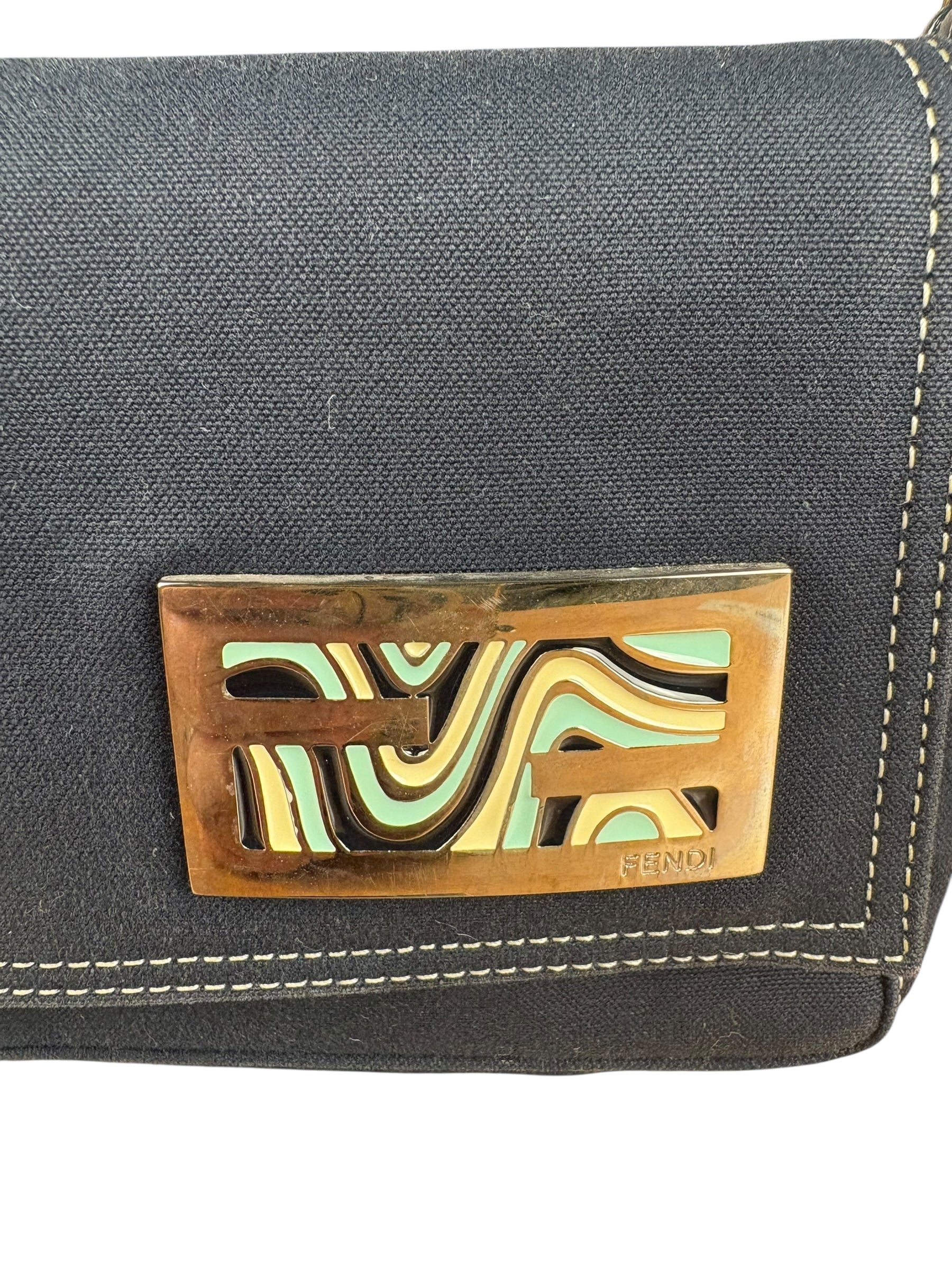 Fendi Denim Canvas Wave Buckle Pochette