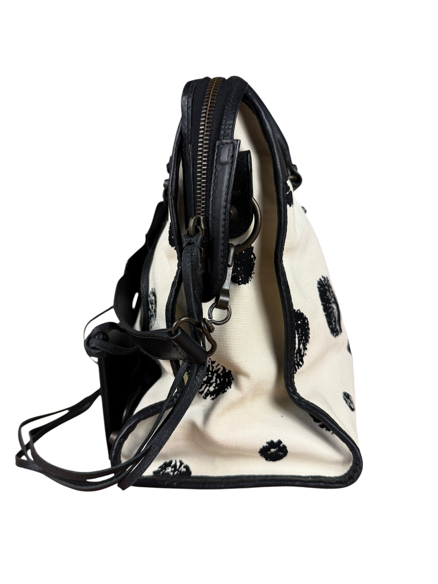 Balenciaga City Bag Canvas Leather Black Beige