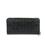 Coach Black Patent Leather Canvas Signature Zip-Around Long Wallet