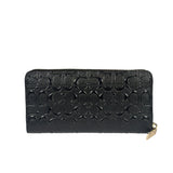 Coach Black Patent Leather Canvas Signature Zip-Around Long Wallet
