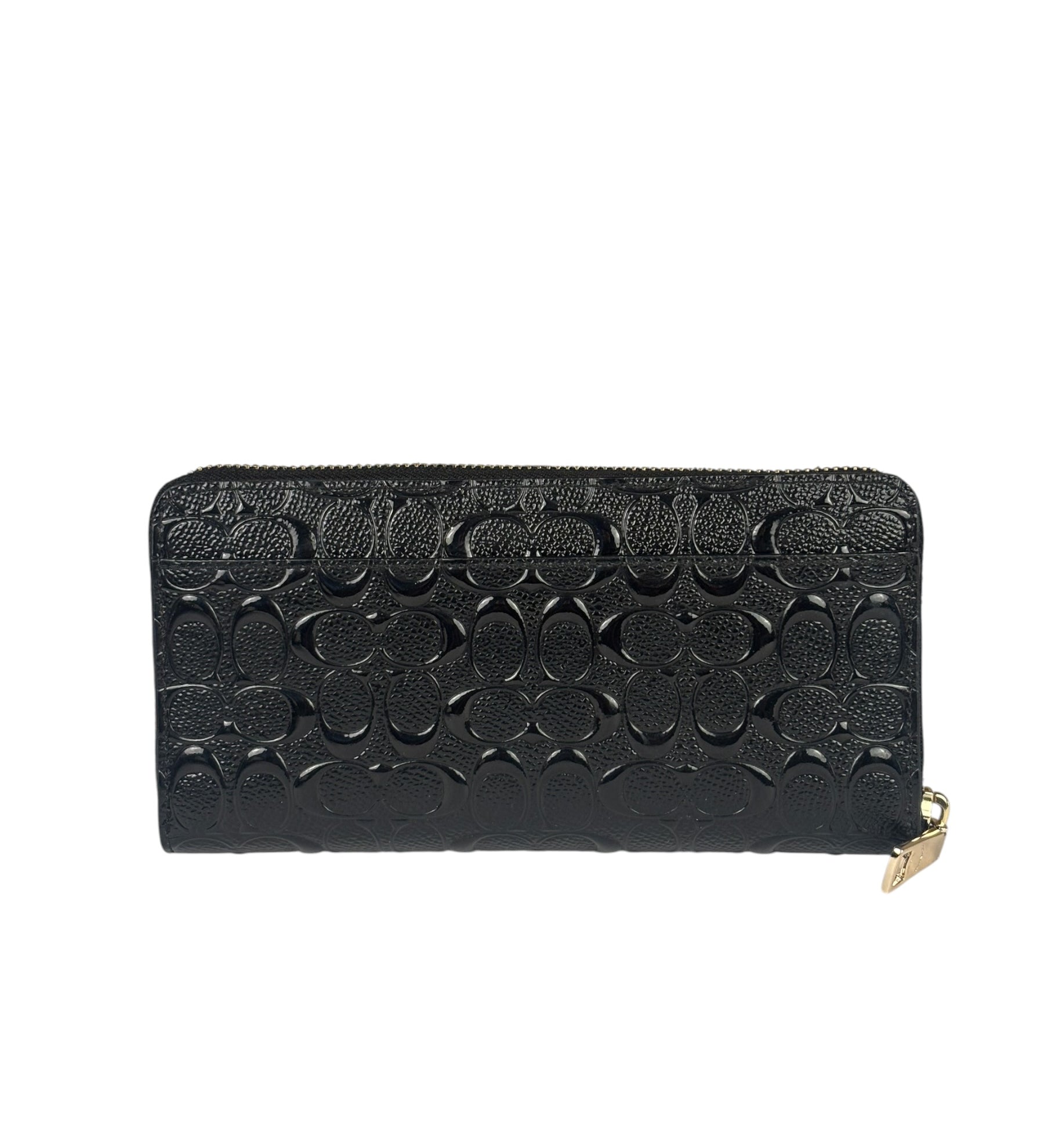 Coach Black Patent Leather Canvas Signature Zip-Around Long Wallet