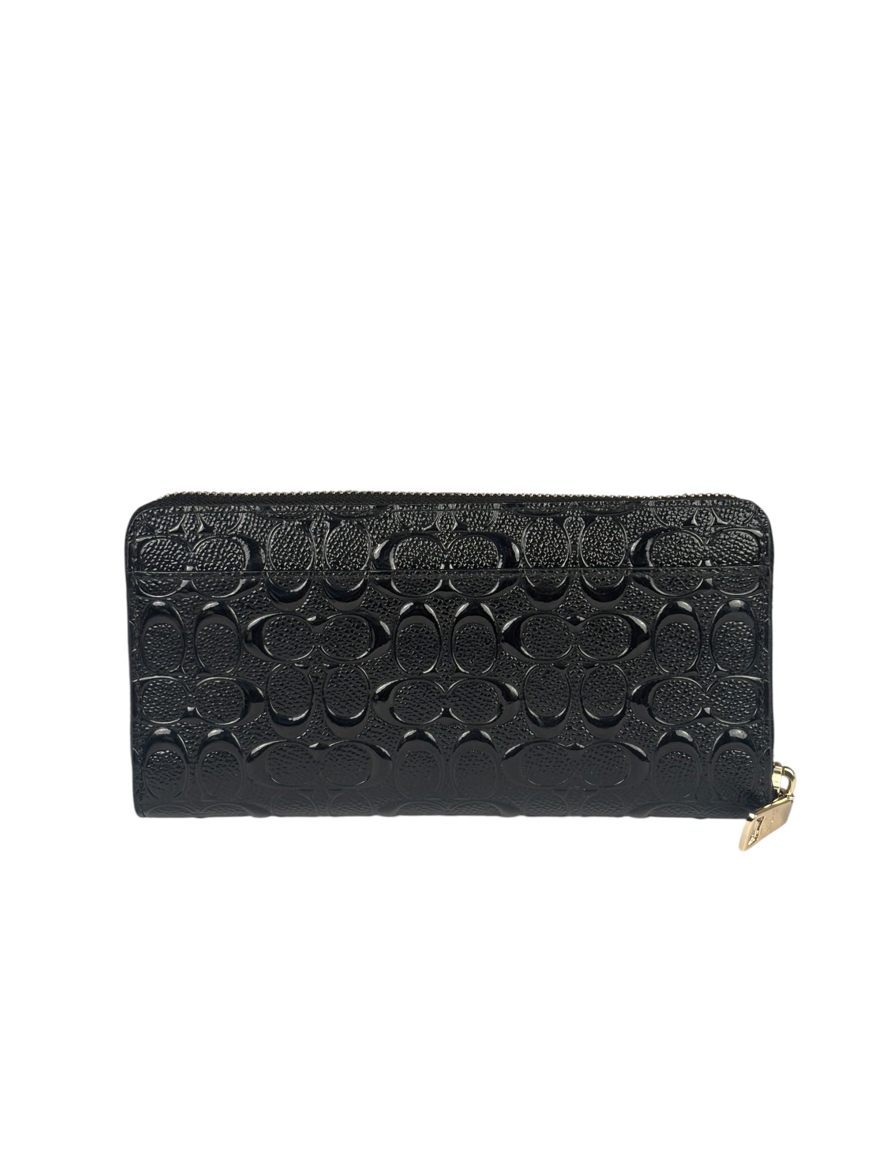Coach Black Patent Leather Canvas Signature Zip-Around Long Wallet