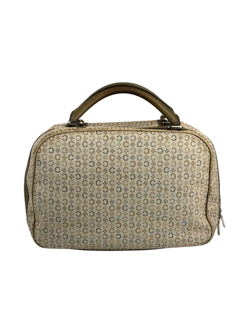 Celine Beige/Green Leather Trim Macadam Handbag