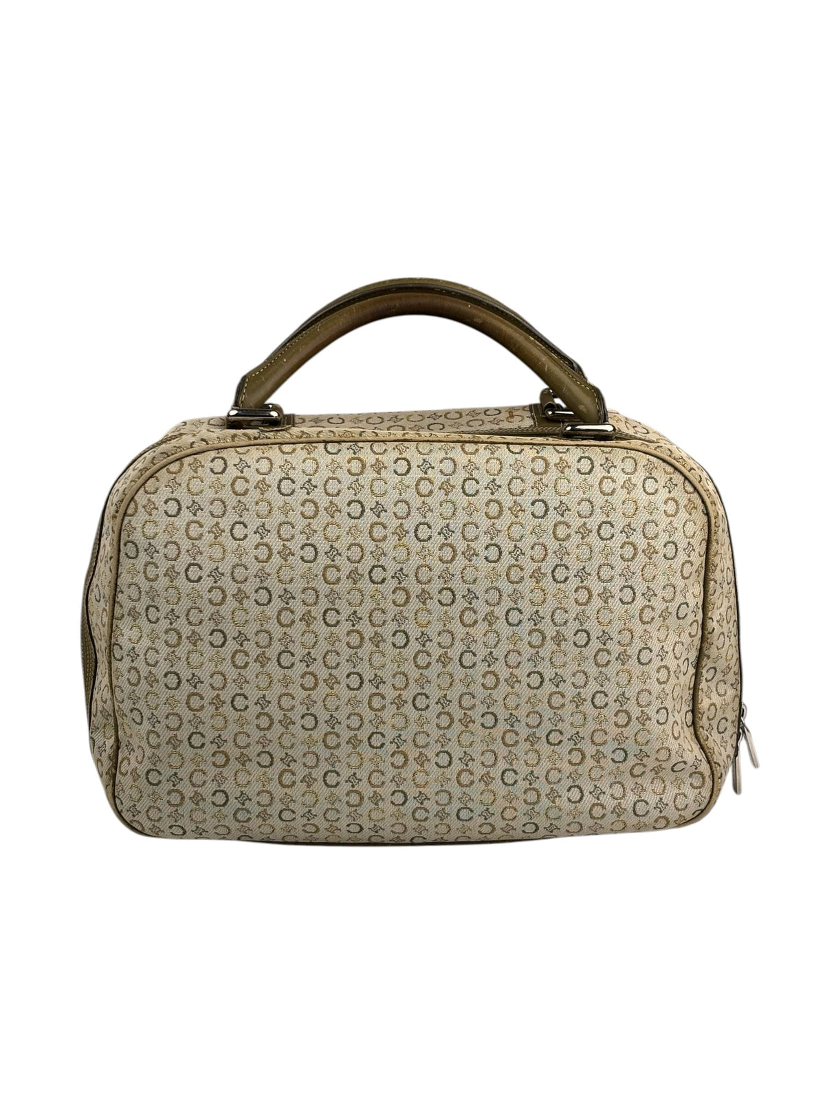 Celine Beige/Green Leather Trim Macadam Handbag