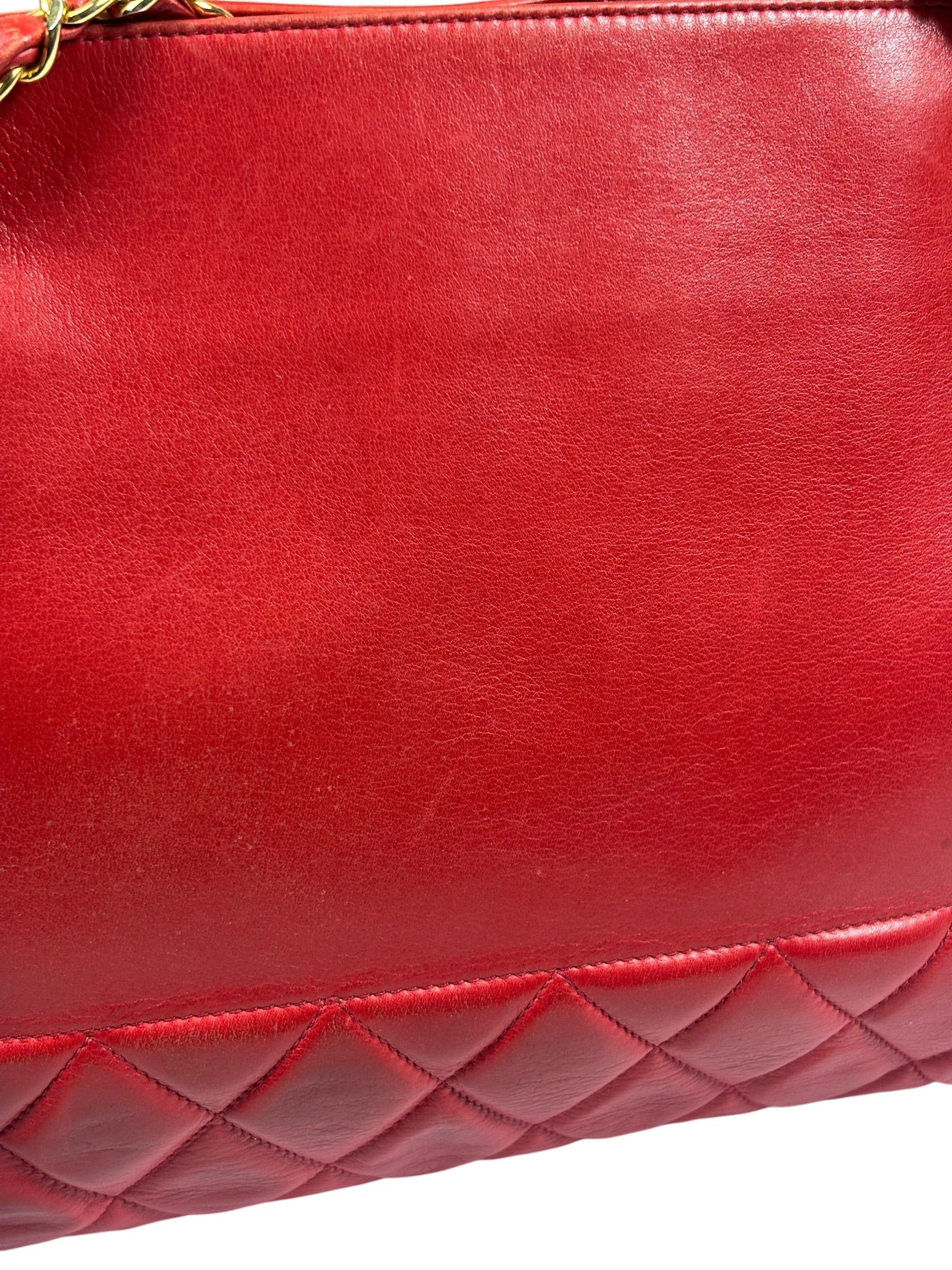 Chanel Vintage Red Quilted Lambskin Tote 1989