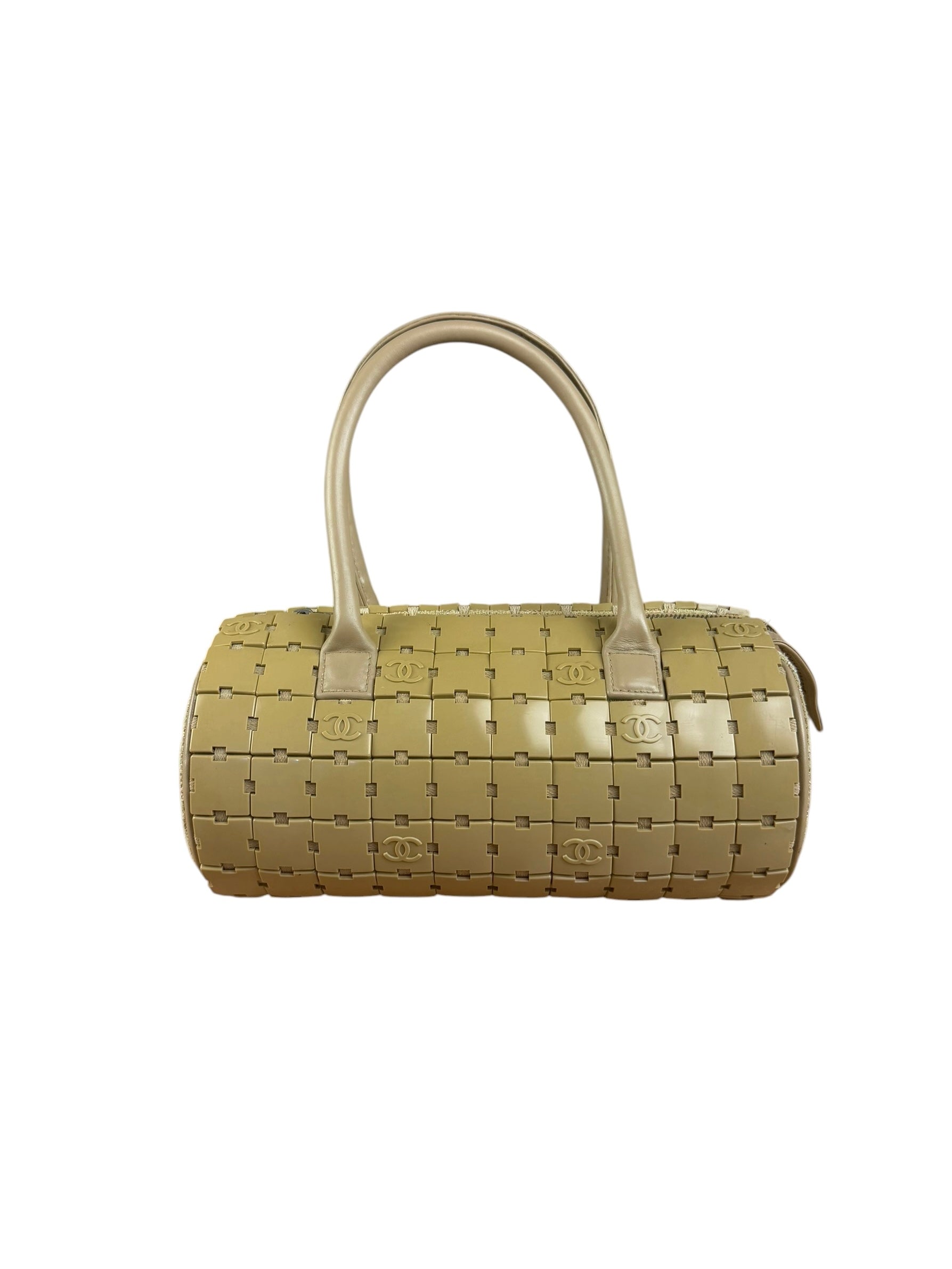 Chanel Beige Leather Trim Mini Puzzle Block Handbag