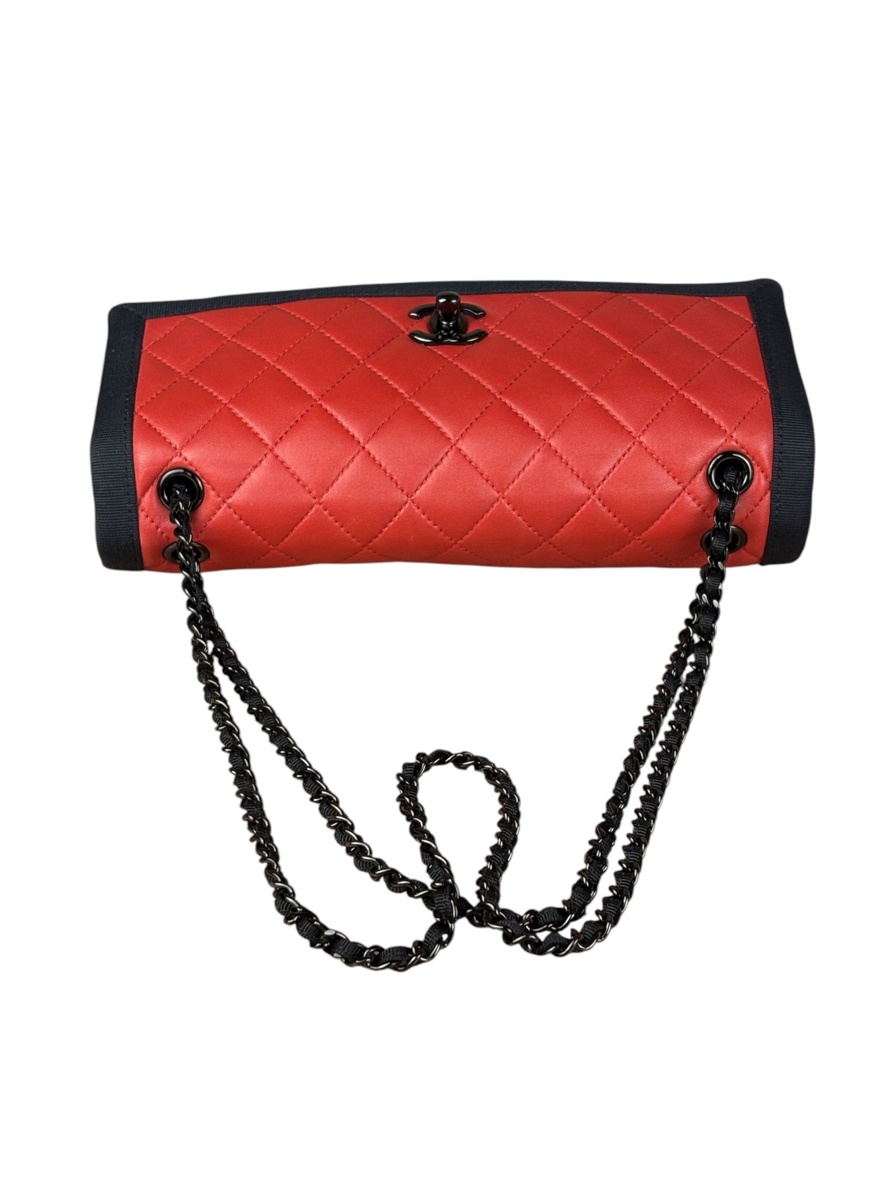 Chanel Red/Blue Grosgrain Ribbon Trim Shoulder Bag-1987