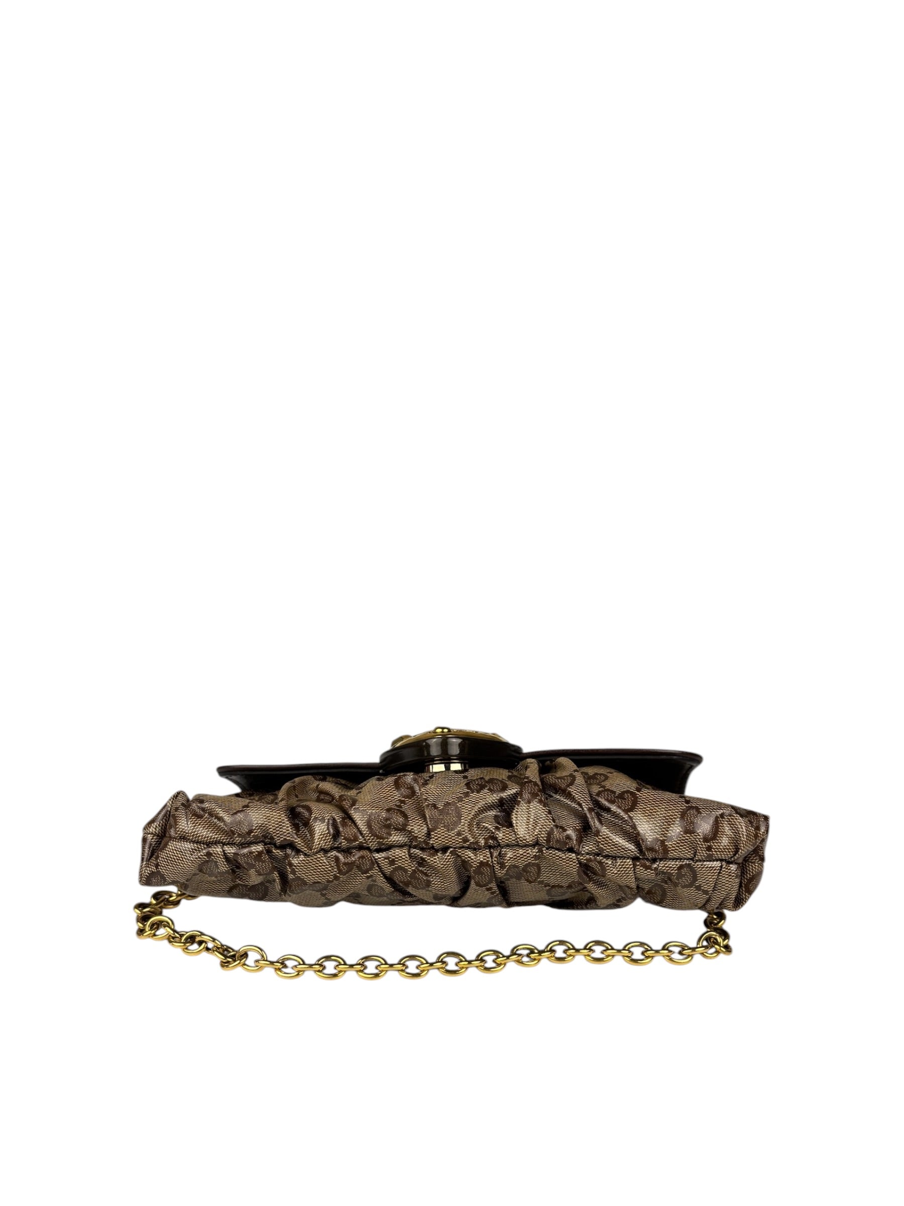 Gucci Brown Patent Leather GG Crystal Babouska Hysteria Pochette