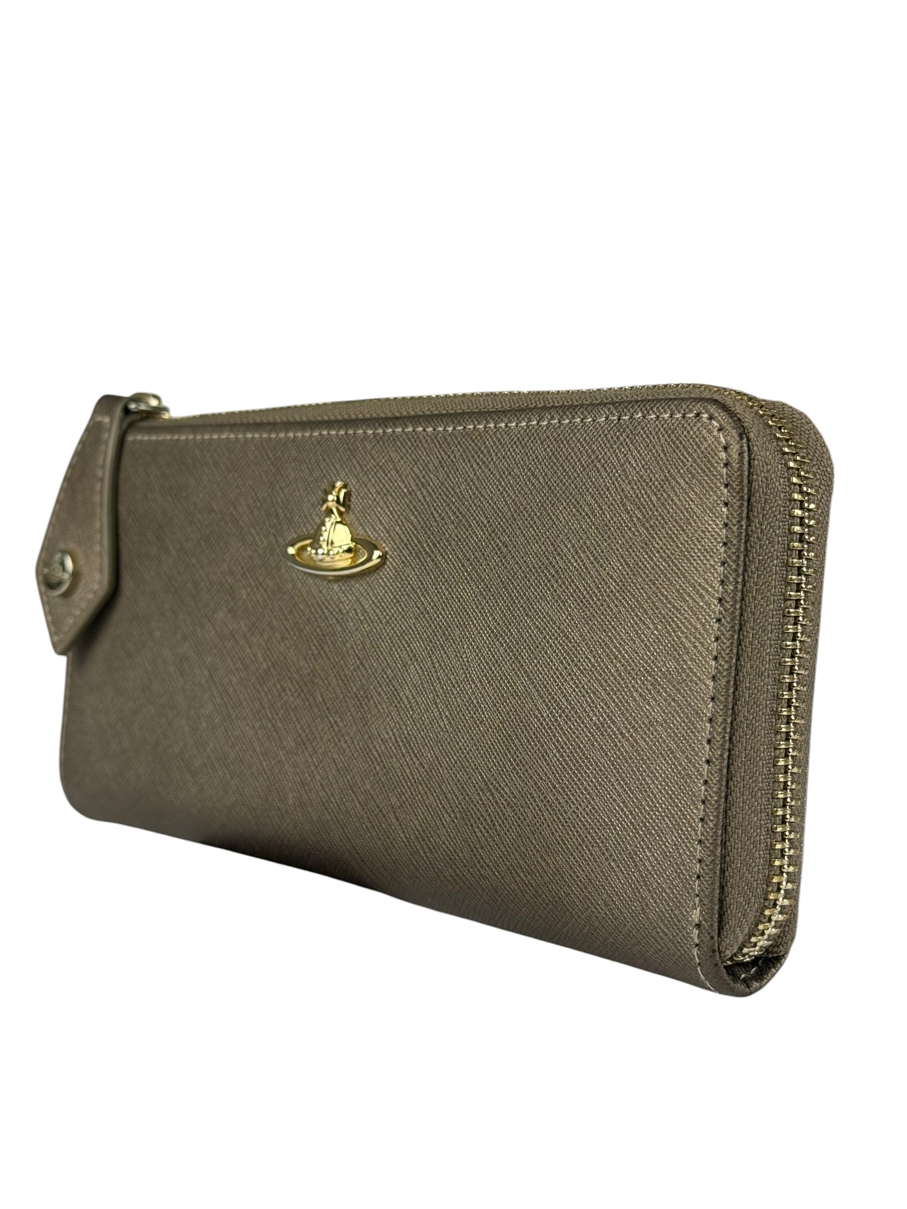 Vivienne Westwood Brown Leather Orb Zip Long Wallet