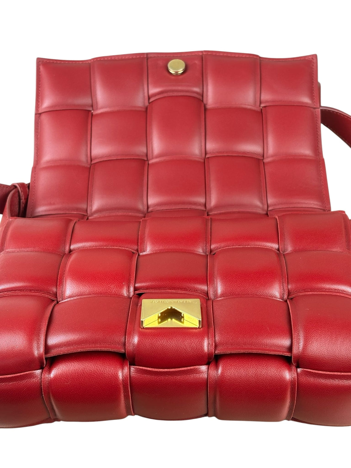 Bottega Veneta Red Intrecciato Padded Cassette Flap Bag