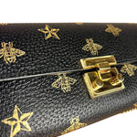 Gucci Leather Bees Padlock Continental Wallet On Chain Black