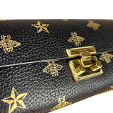 Gucci Leather Bees Padlock Continental Wallet On Chain Black
