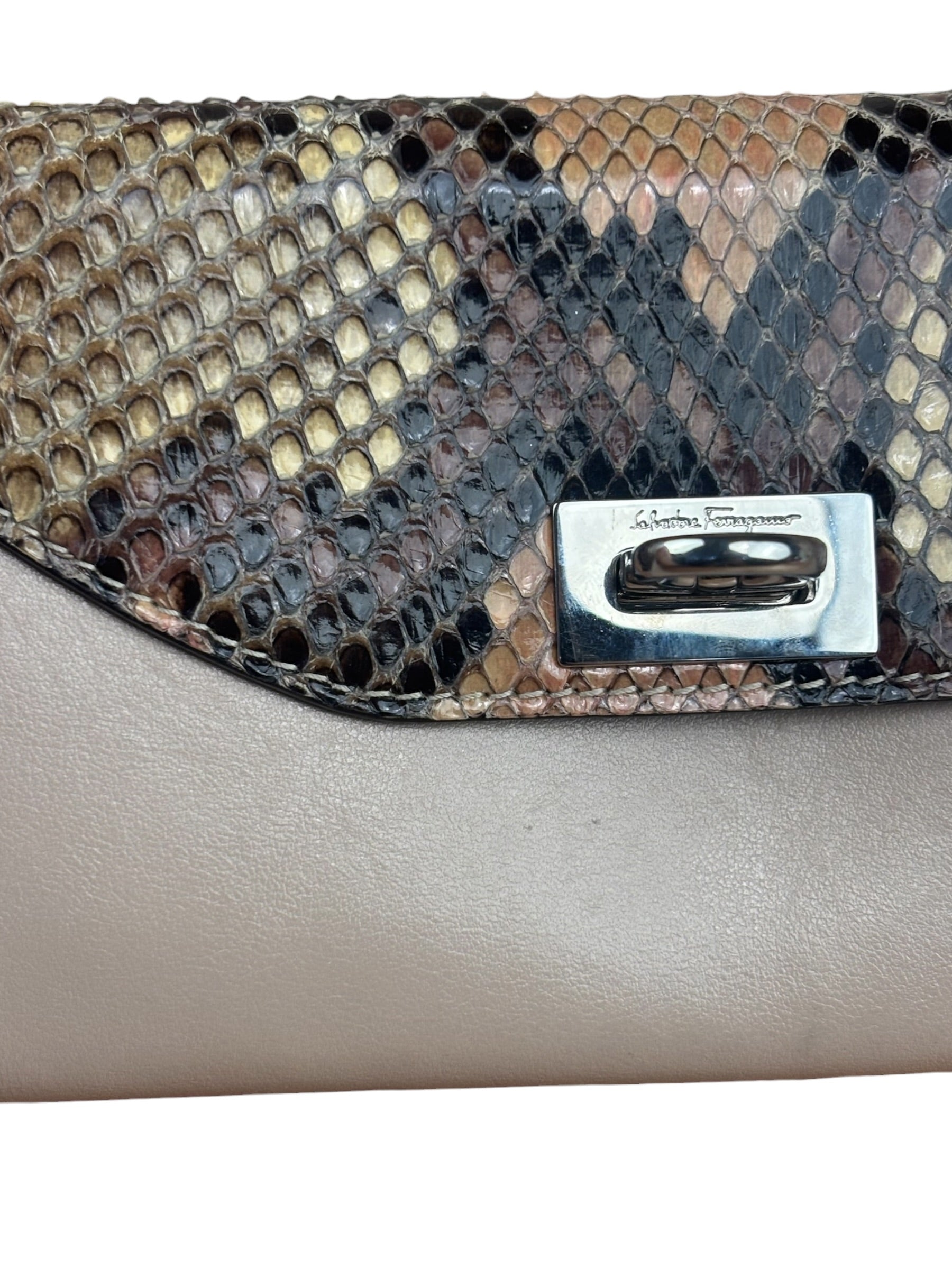Salvatore Ferragamo Multi-Toned Leather Python Gancini Continental Wallet