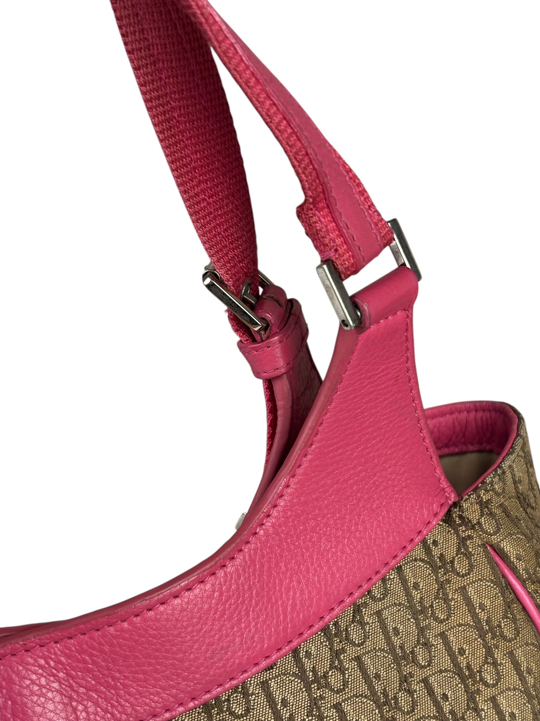 Christian Dior Vintage Pink Leather Trim Diorssimo Street Chic Shoulder Bag
