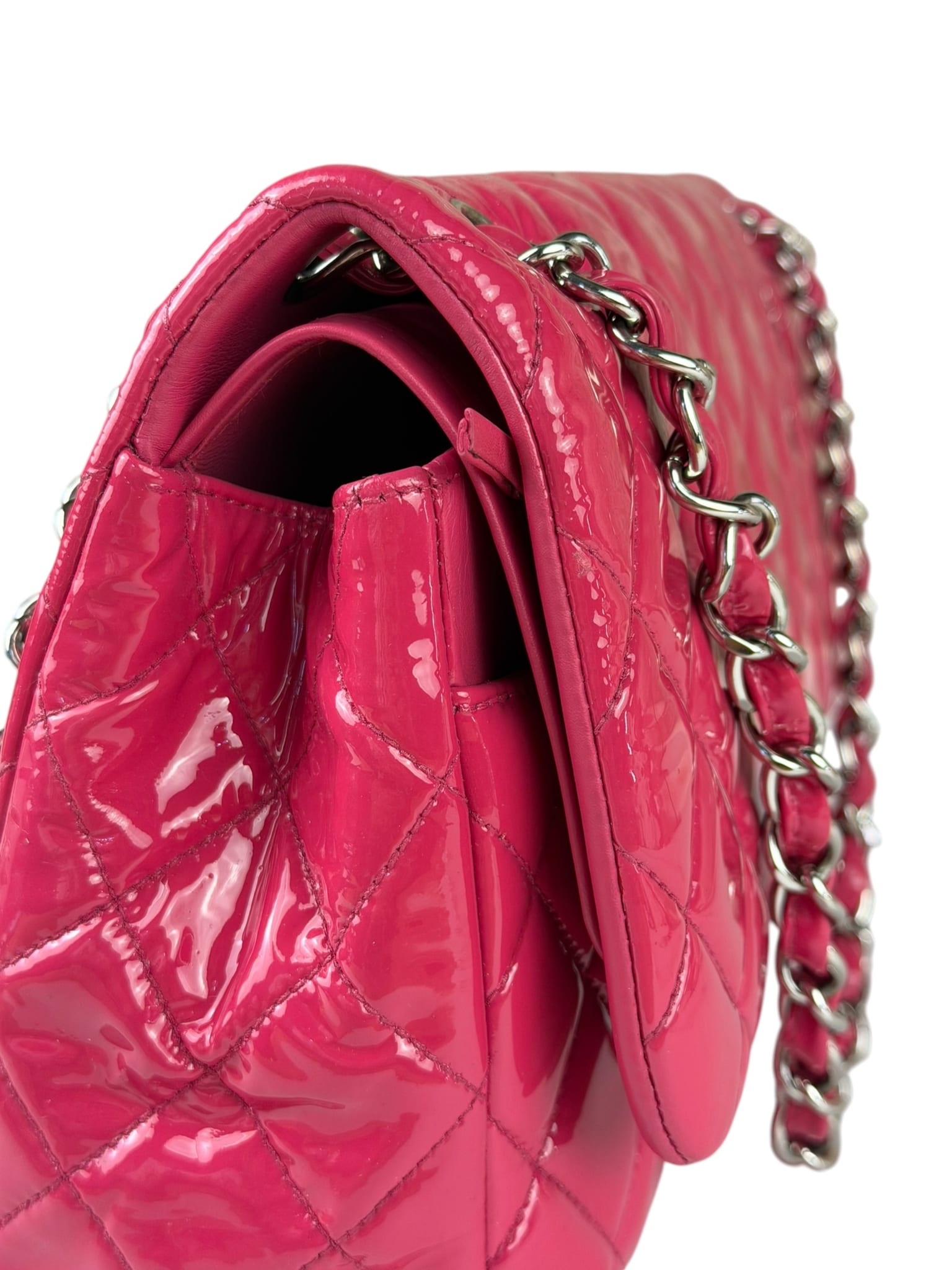 Chanel Hot Pink Large Patent Leather Double Flap Shoulder Bag 2014