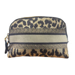 Christian Dior Beige Woven Leopard Print Cosmetic Pouch