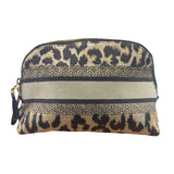 Christian Dior Beige Woven Leopard Print Cosmetic Pouch