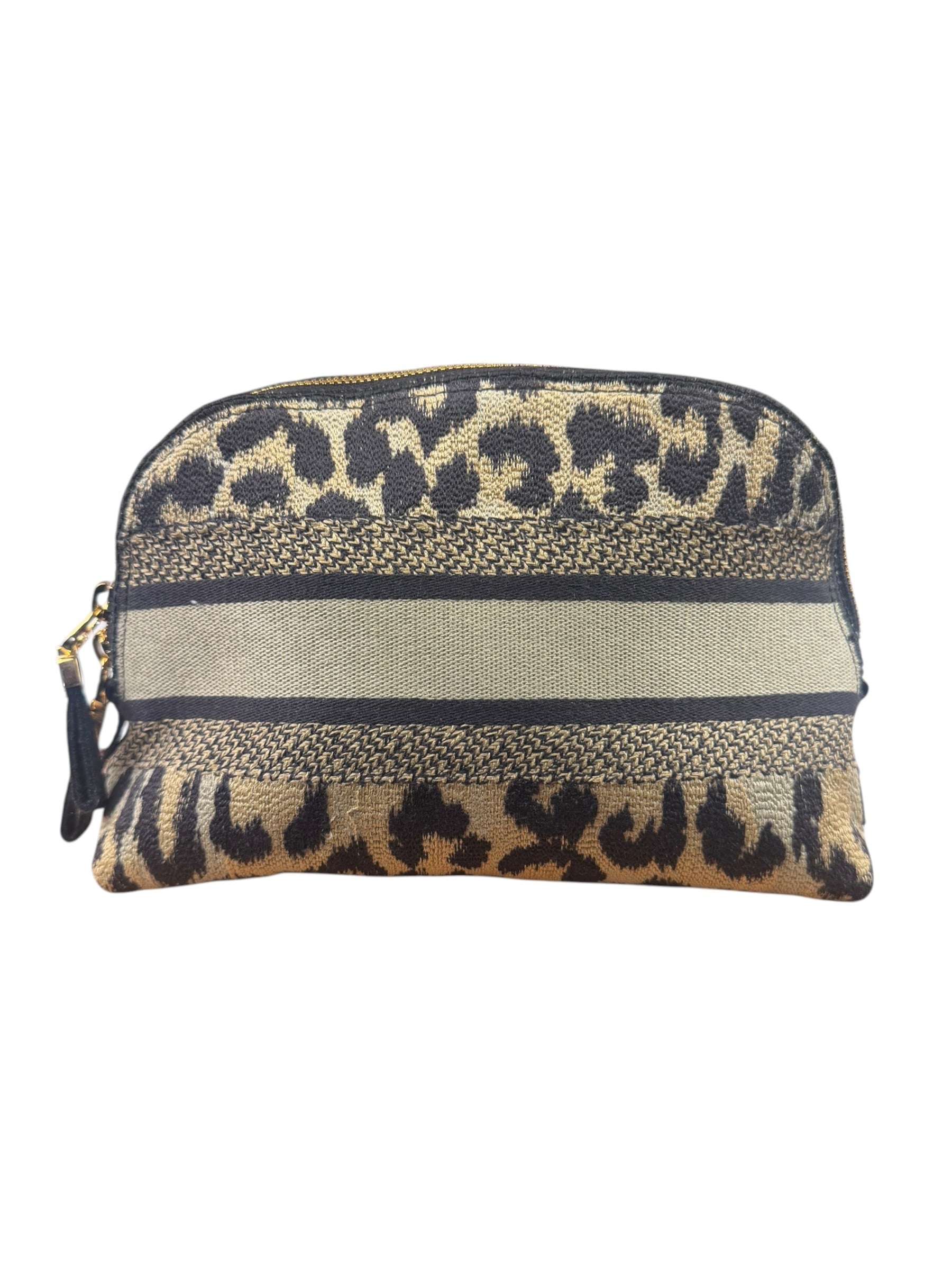 Christian Dior Beige Woven Leopard Print Cosmetic Pouch