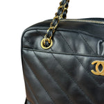 Chanel Black Chevron Leather Chain Camera Shoulder Bag 2000-2002
