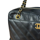 Chanel Black Chevron Leather Chain Camera Shoulder Bag 2000-2002