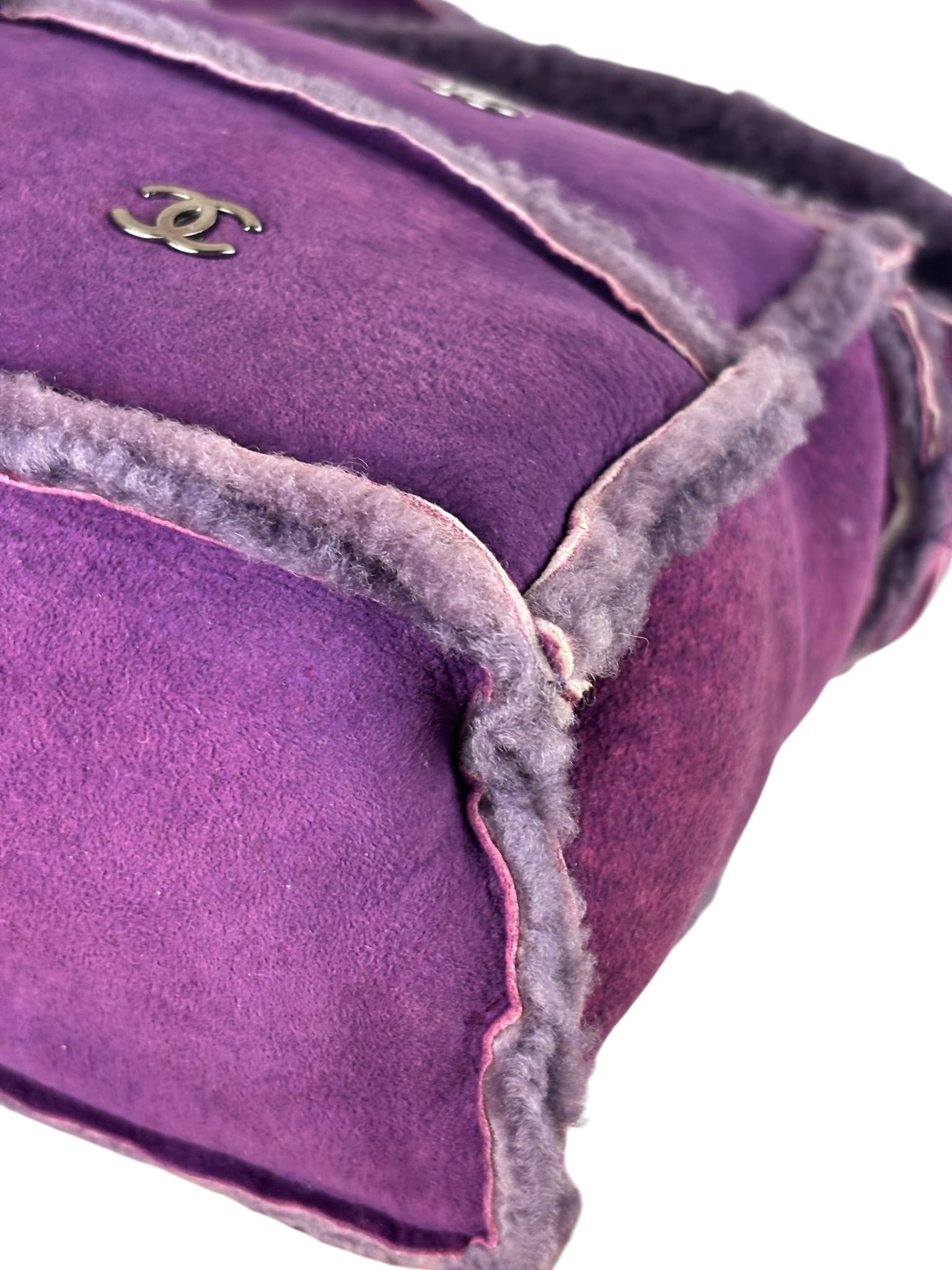 Chanel Vintage Purple Shearling/Suede Patchwork Shoulder Bag 2000