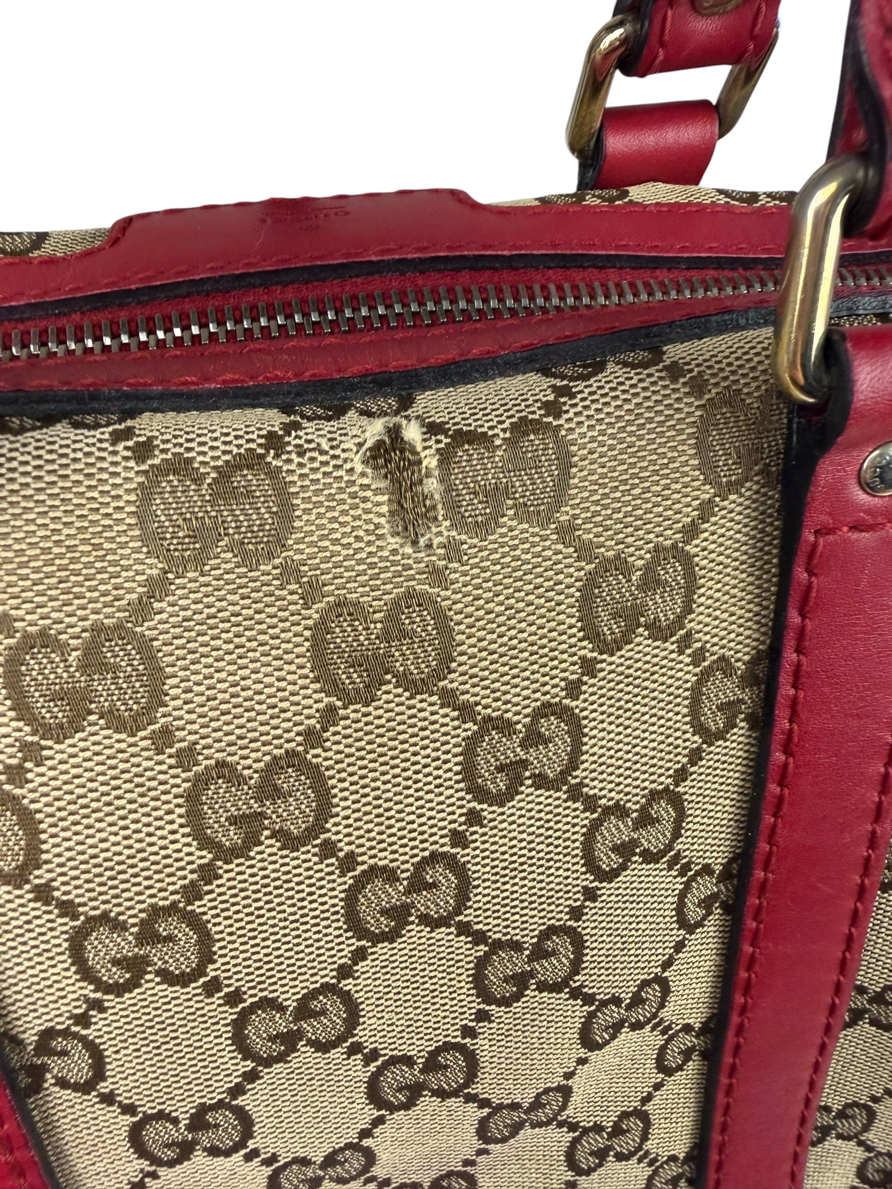 Gucci Beige/Red Leather GG Joy Boston Two-Way Bag