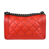 Chanel Red Quilted Double Stitch Boy Bag 2014