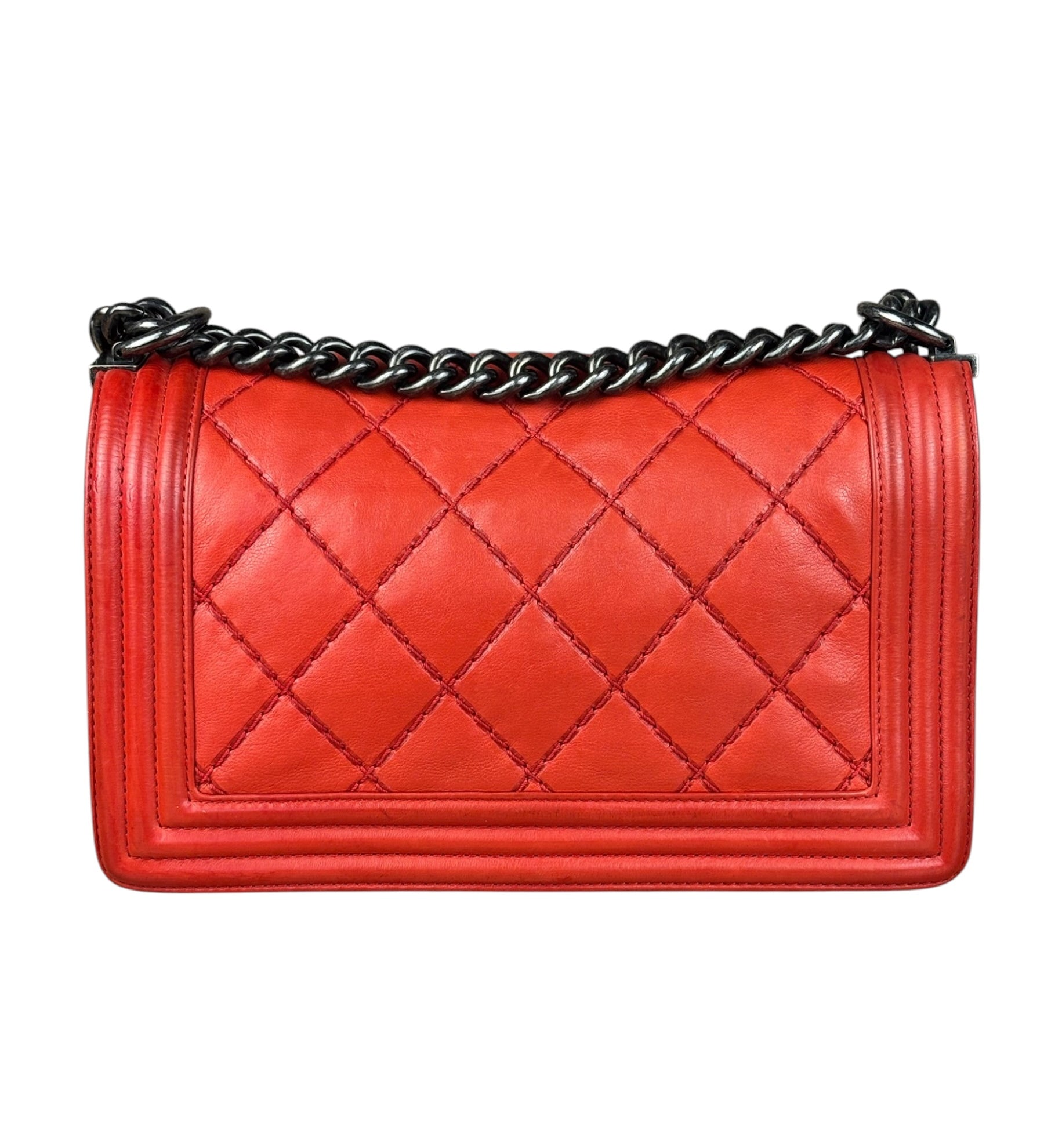 Chanel Red Quilted Double Stitch Boy Bag 2014