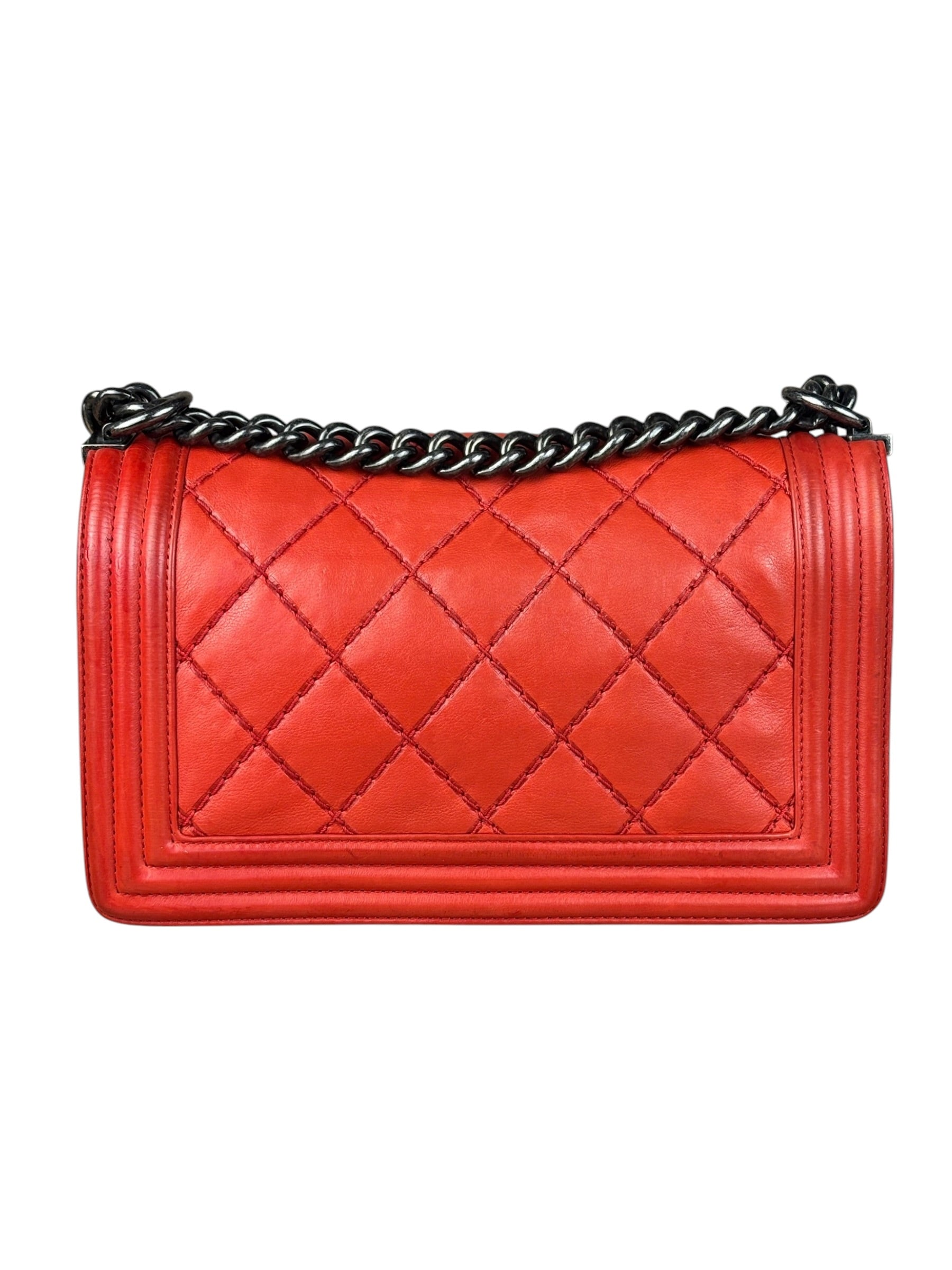 Chanel Red Quilted Double Stitch Boy Bag 2014