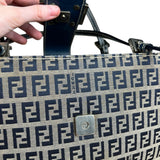 Fendi FF Buckle Navy Zucca Tote Handbag