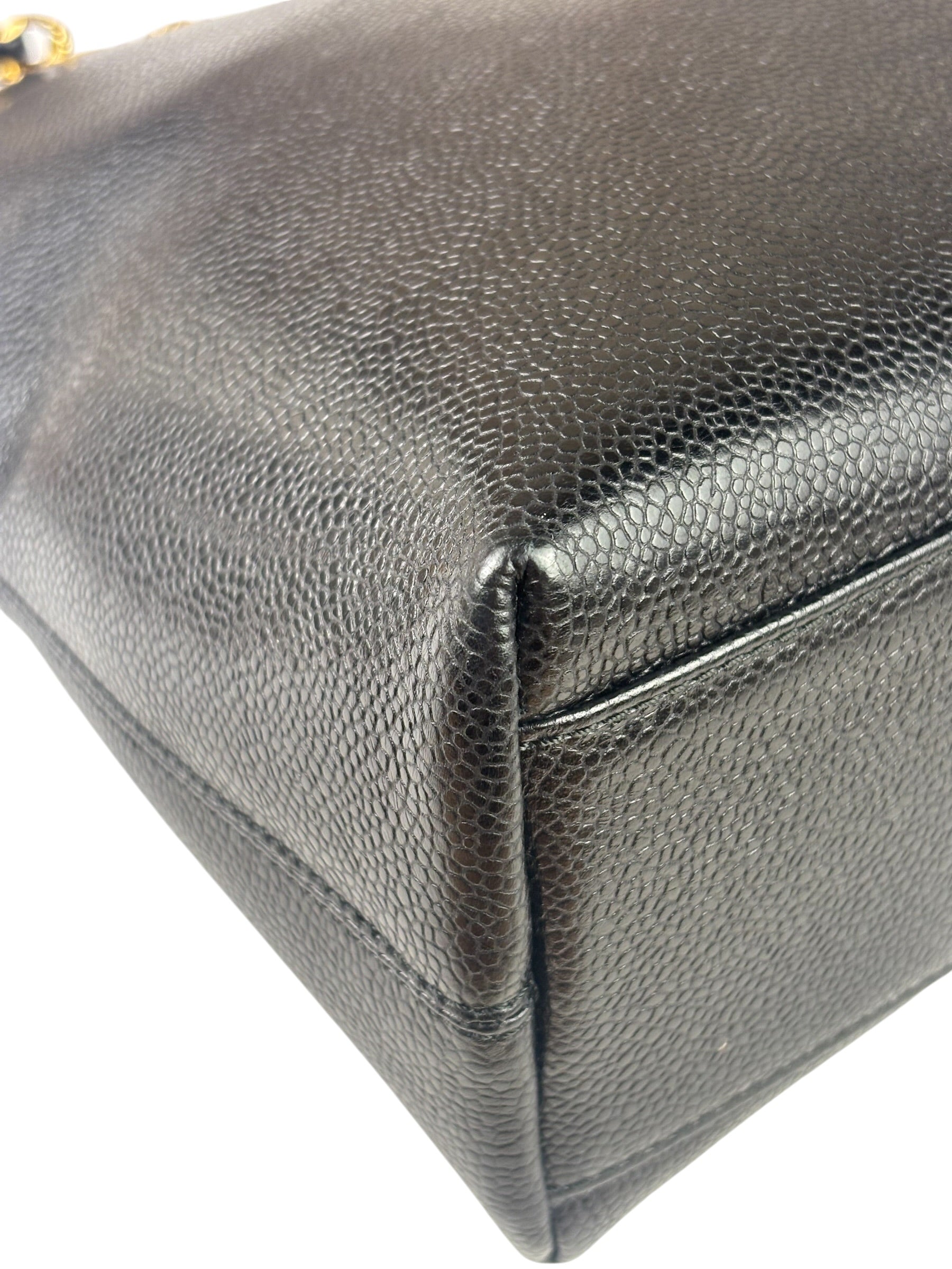 Chanel Vintage Black Caviar Leather Timeless Chain Shoulder Tote 1998