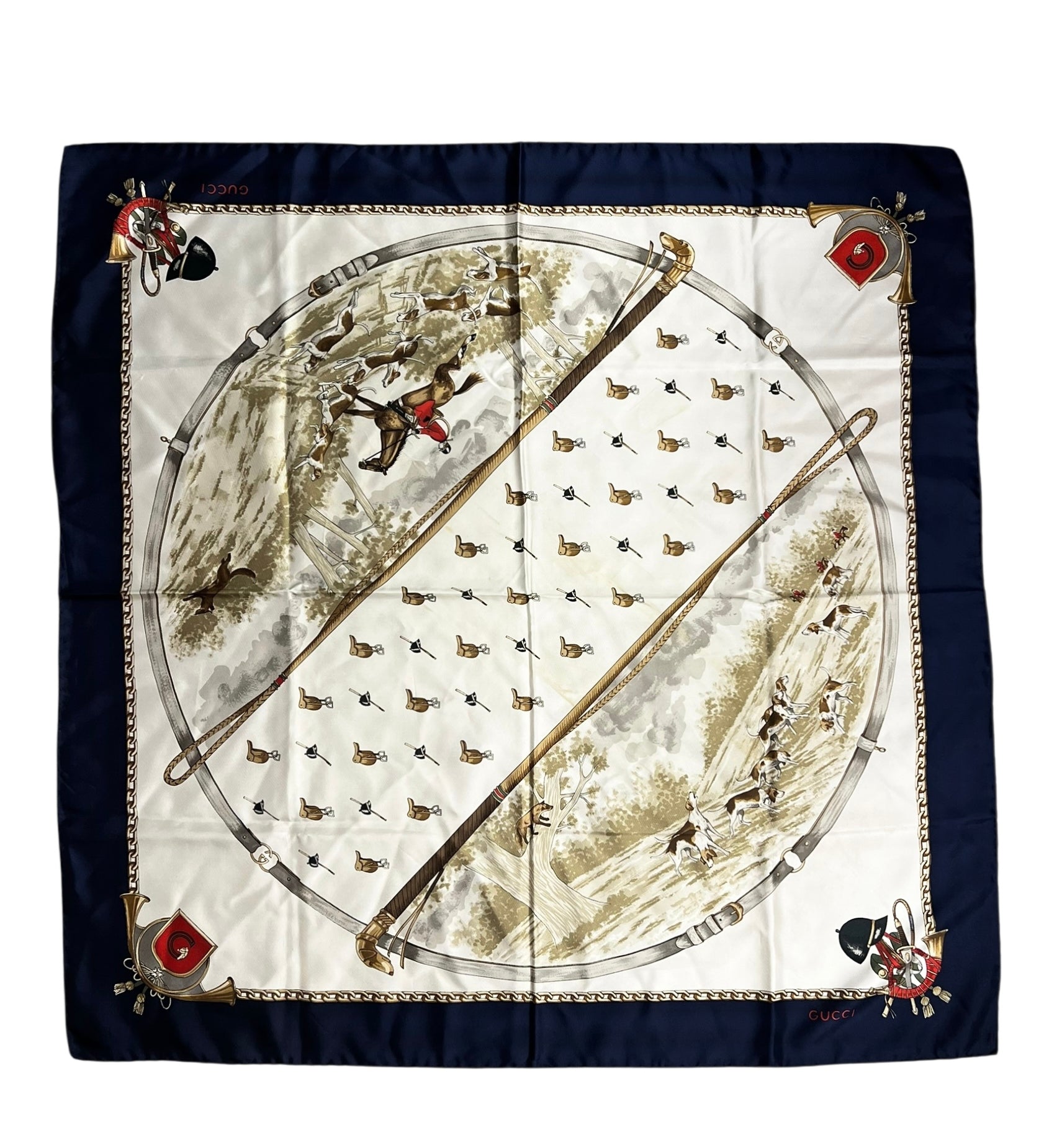Gucci Vintage Silk Hunting Scarf