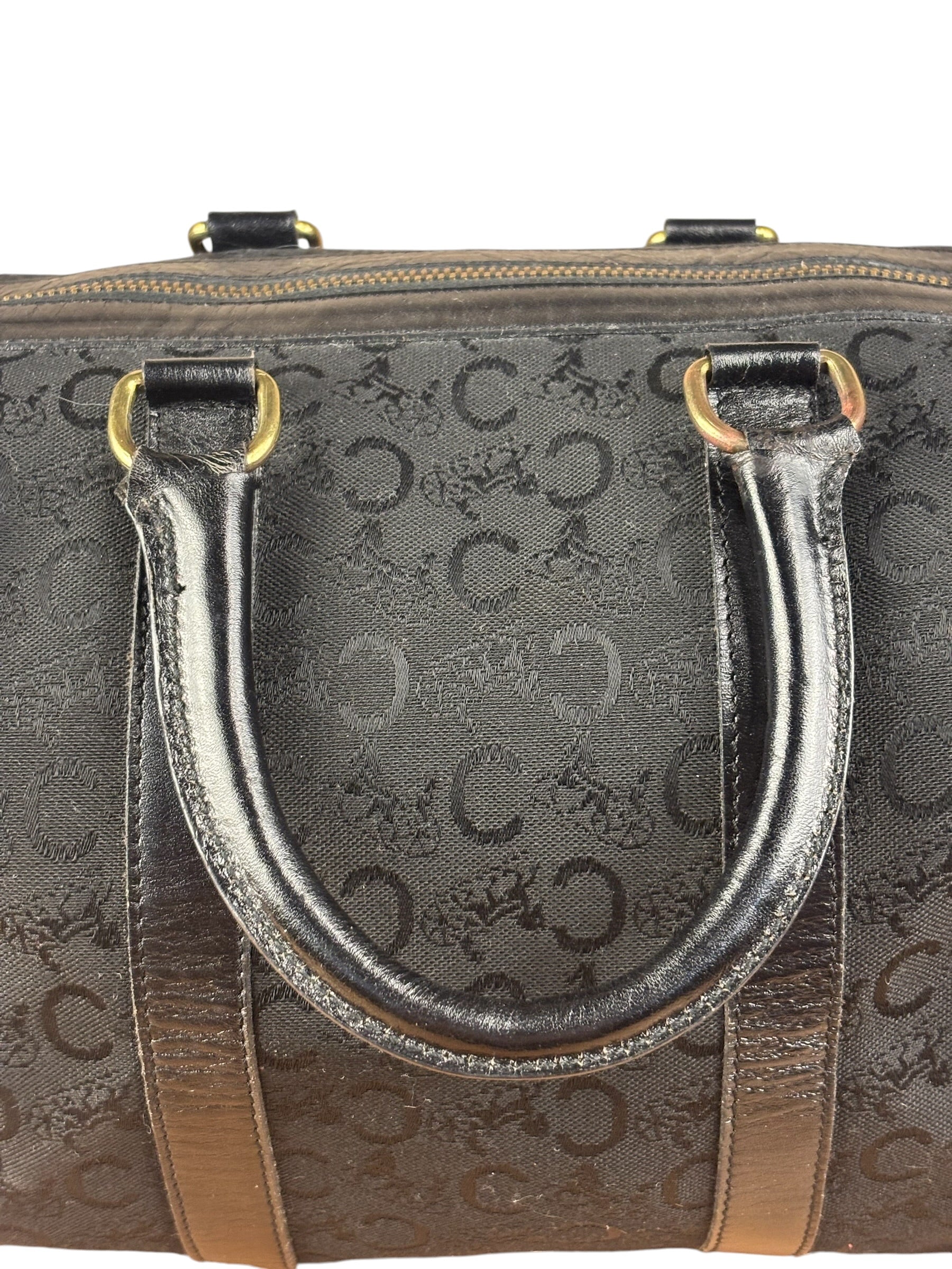 Celine Black Leather Wear Macadam Monogram Mini Boston Bag