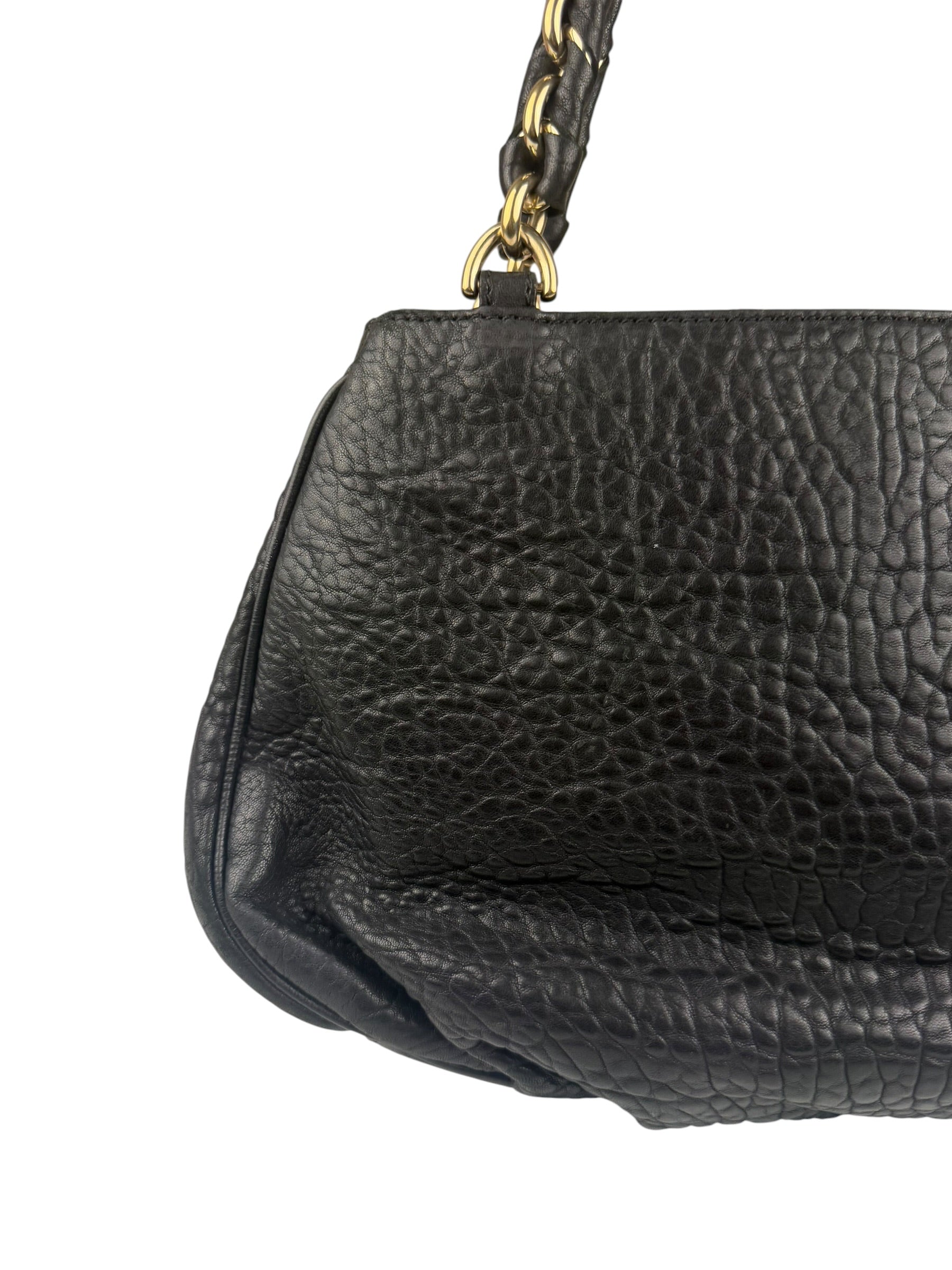 Fendi Black Leather Mia Chain Hobo Bag