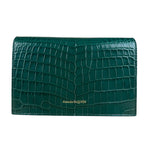 Alexander McQueen Green Croc Embossed Skull Bag