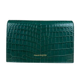 Alexander McQueen Green Croc Embossed Skull Bag