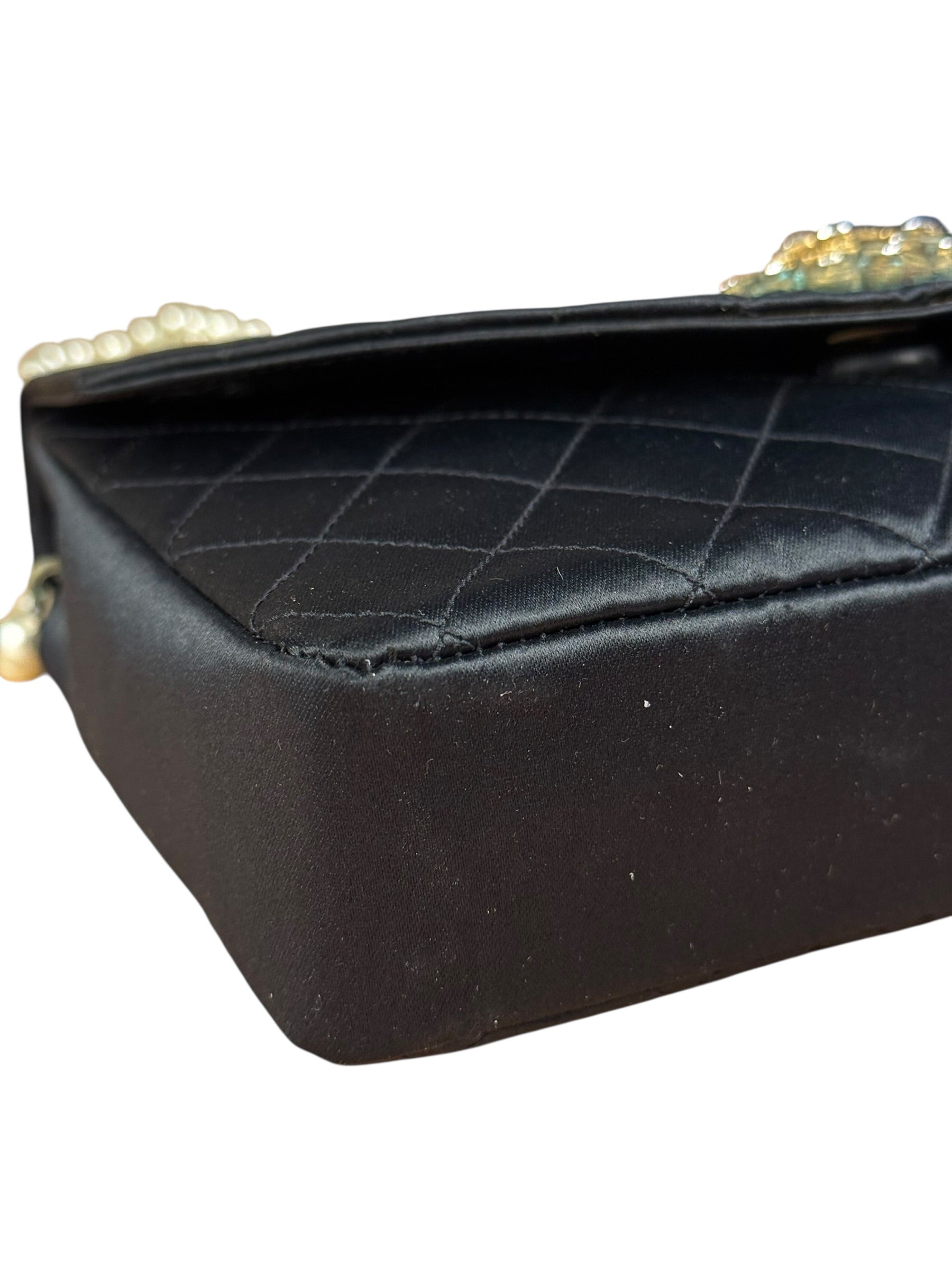 Chanel Black Quilted Satin Gripoix 1986