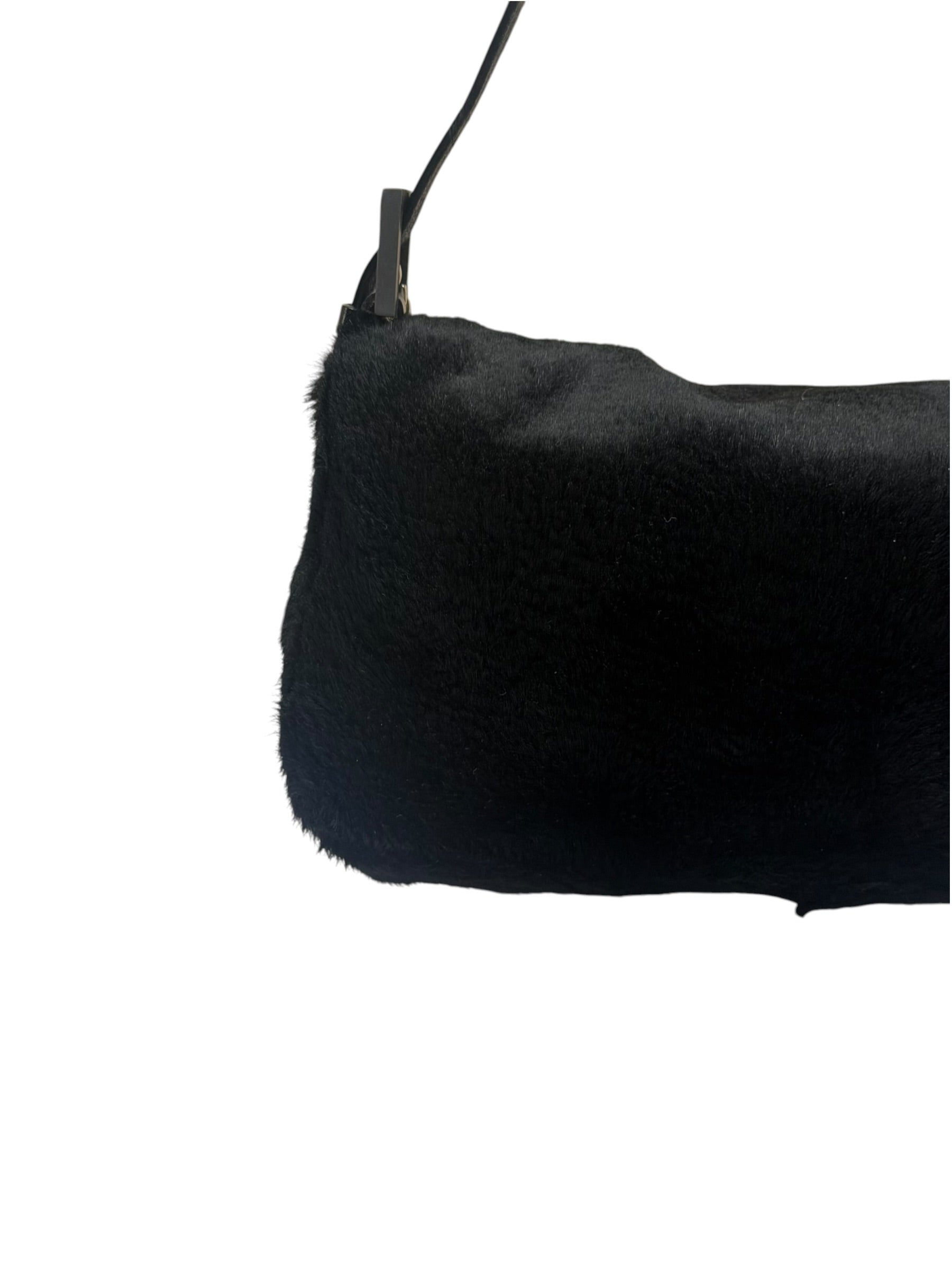 Fendi Black Shearling/Leather Trim Baguette
