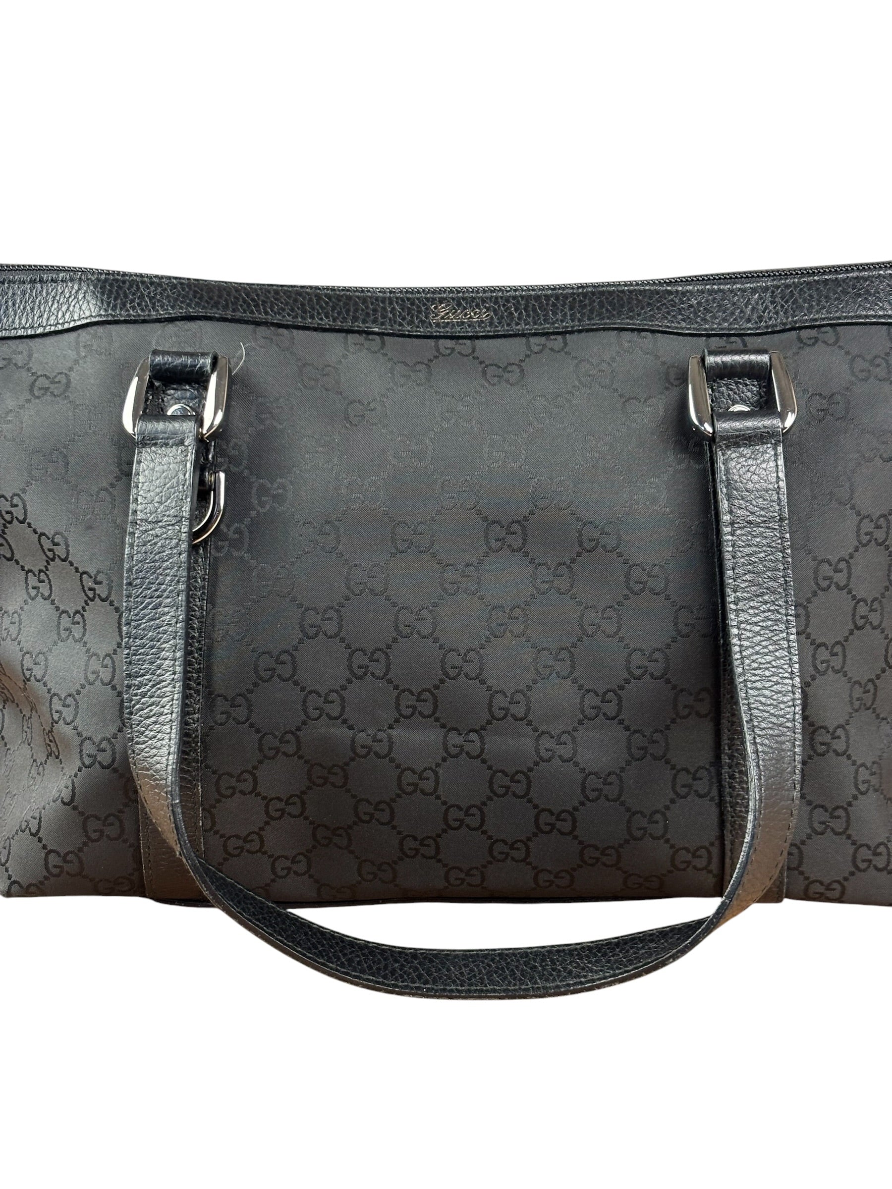 Gucci Black Leather Trim GG Canvas Abbey Zip Tote Bag