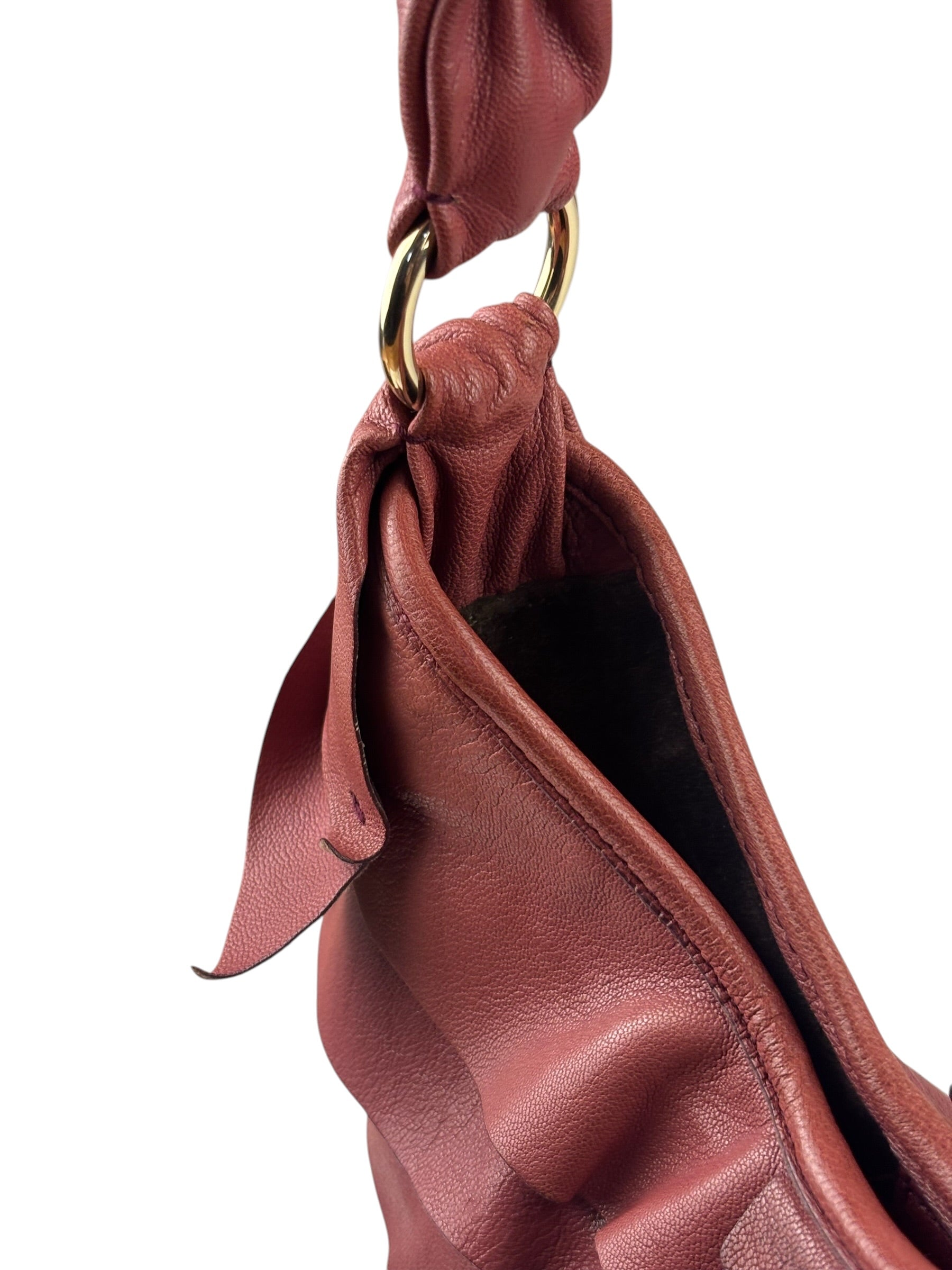Yves Saint Laurent Dusty Rose Leather Tropez Ruffled Frilled Hobo Bag